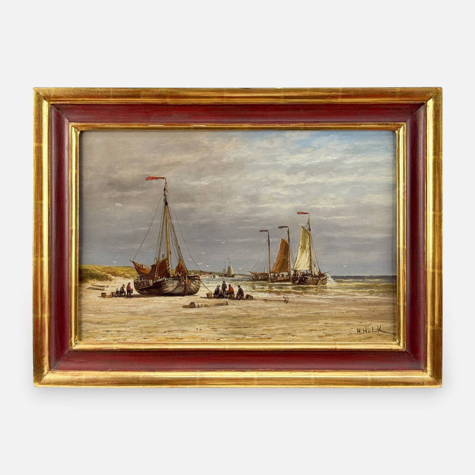 Hendrik Hulk Coastal Nautical Landscape Oil on Canvas Painting (1 of 6)