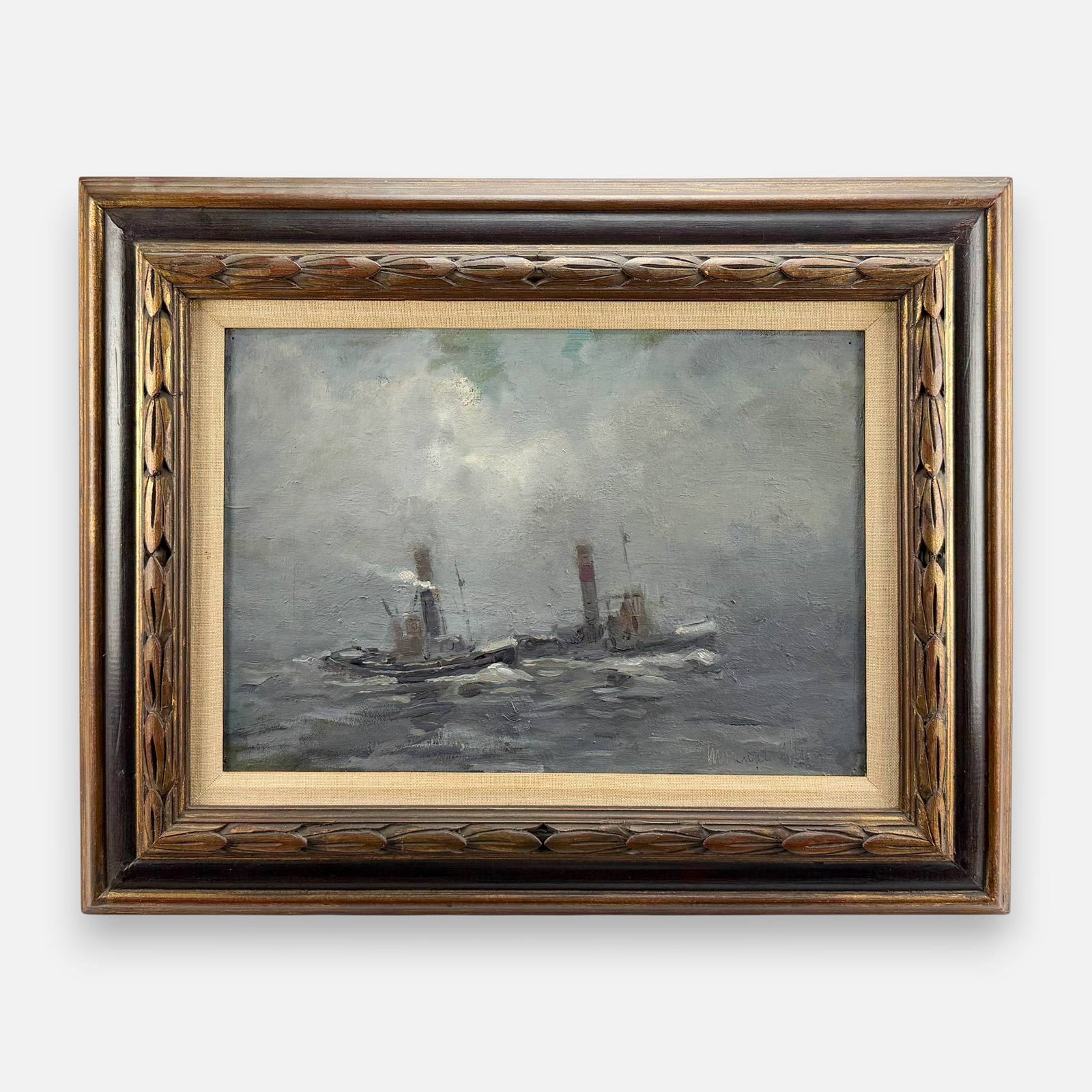 Artist Signed Steamboat in Choppy Waters Nautical Oil on Canvas Painting: Unintelligibly signed lower right. Approx. stretcher size 12" x 17". For shipping, we highly recommend Donald Camden at UPS Store 4608. Alternatively, reach out to one of our preferred shippers