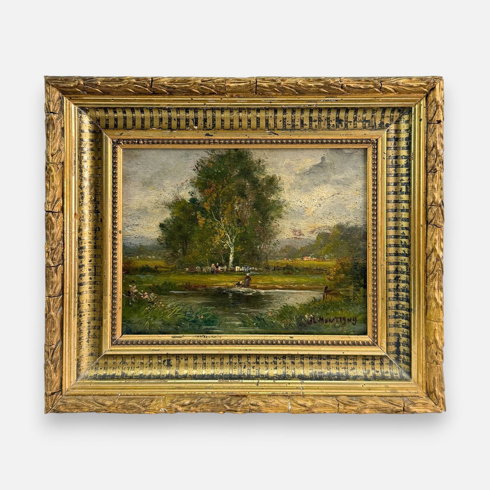Jules Leon Montigny Pastoral Landscape Oil on Canvas Painting (1 of 6)