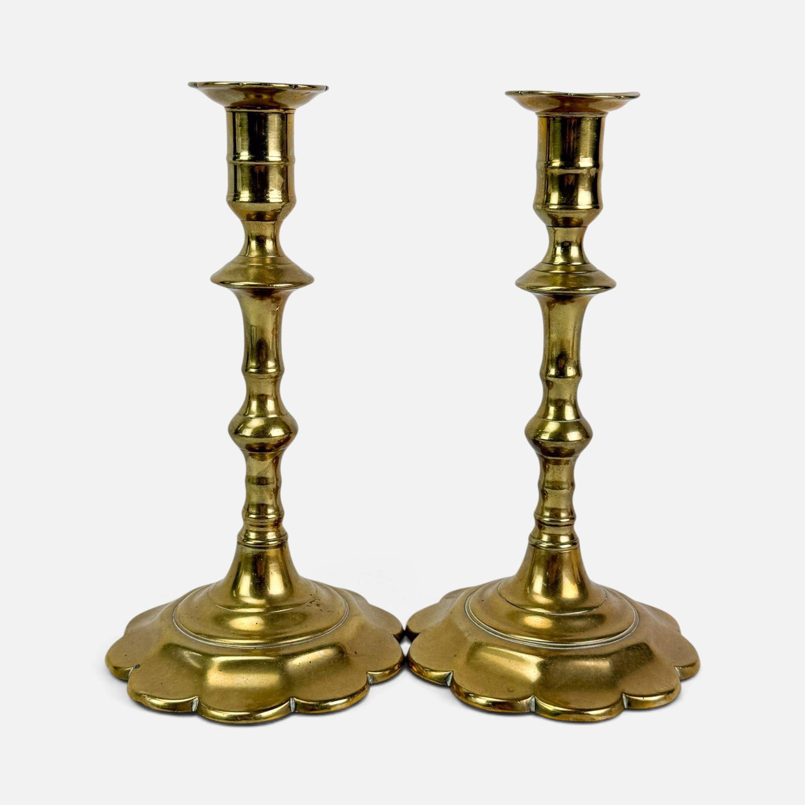 Pair Antique 18thC Queen Anne Brass Candlesticks (1 of 10)