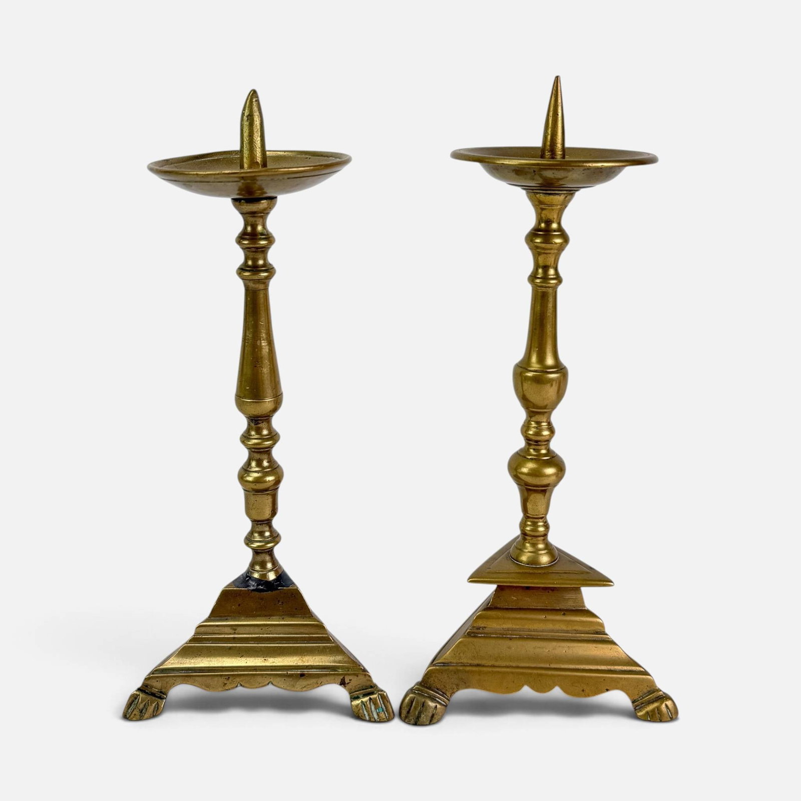 Two Antique 17th/18thC Brass Tri-Footed Pricket Stick Candlesticks (1 of 14)