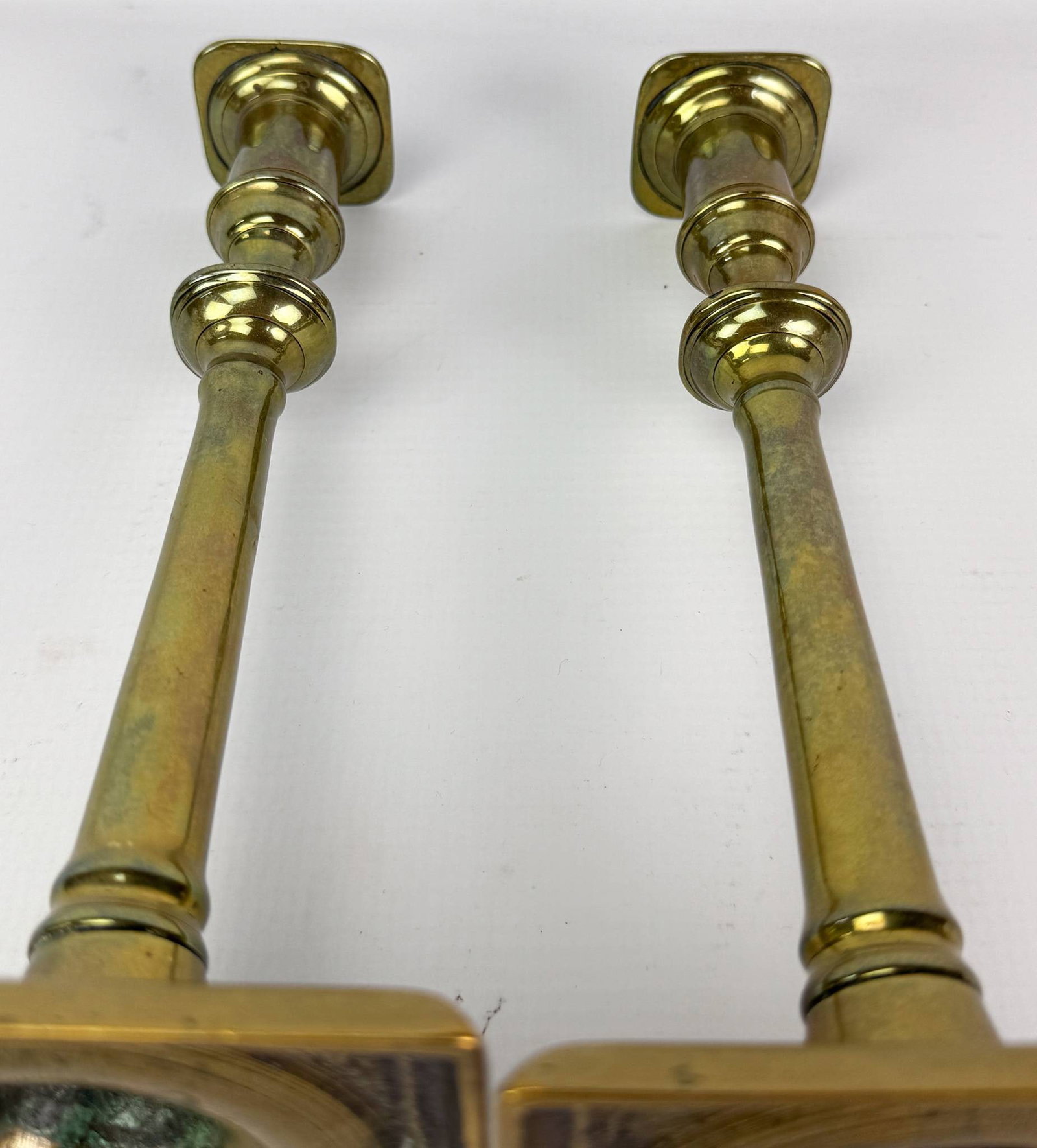 Pair Antique 18thC Brass Candlesticks - 8