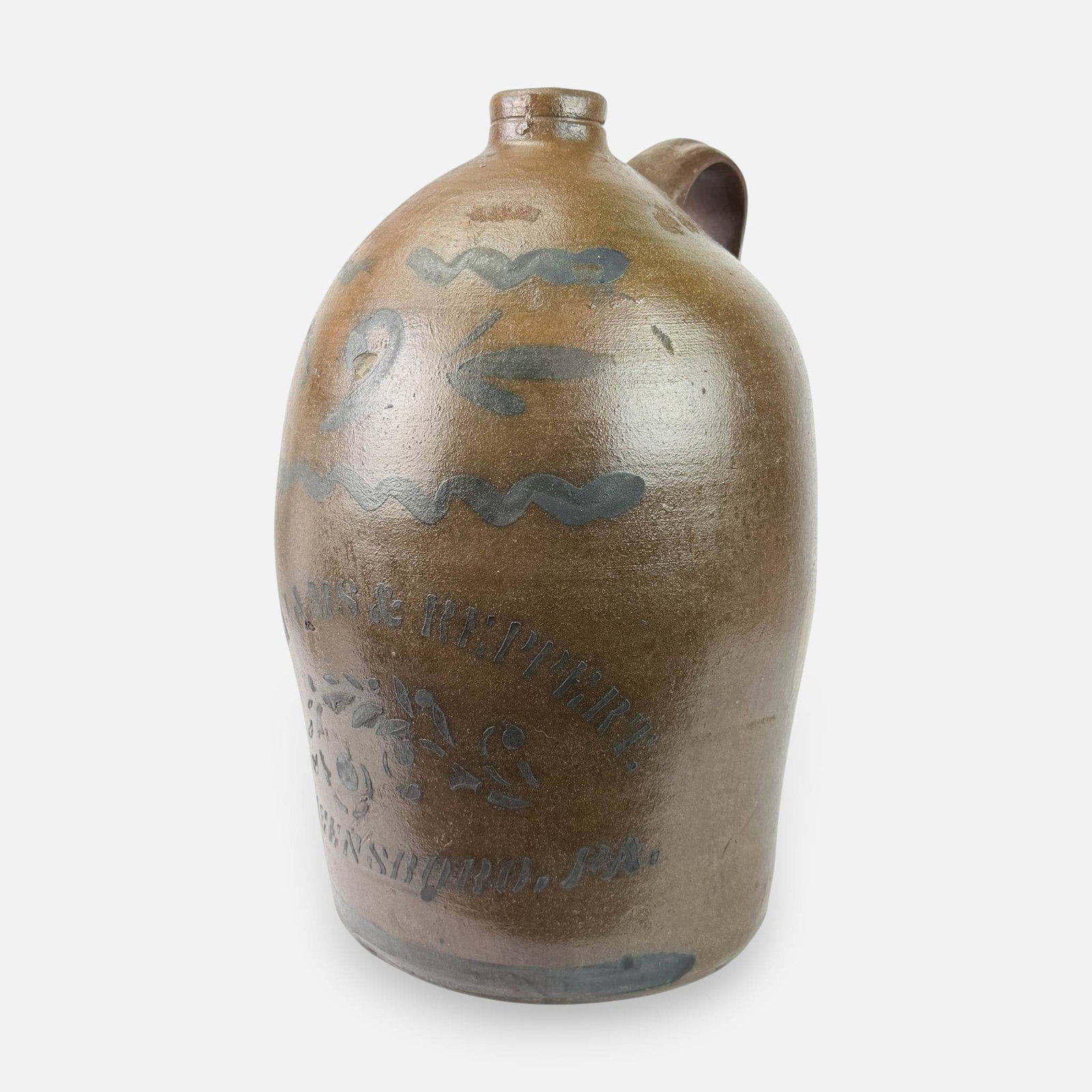Williams & Reppert Greensboro, PA 2 Gallon Stoneware Jug w/Cobalt Foliate Design (1 of 7)