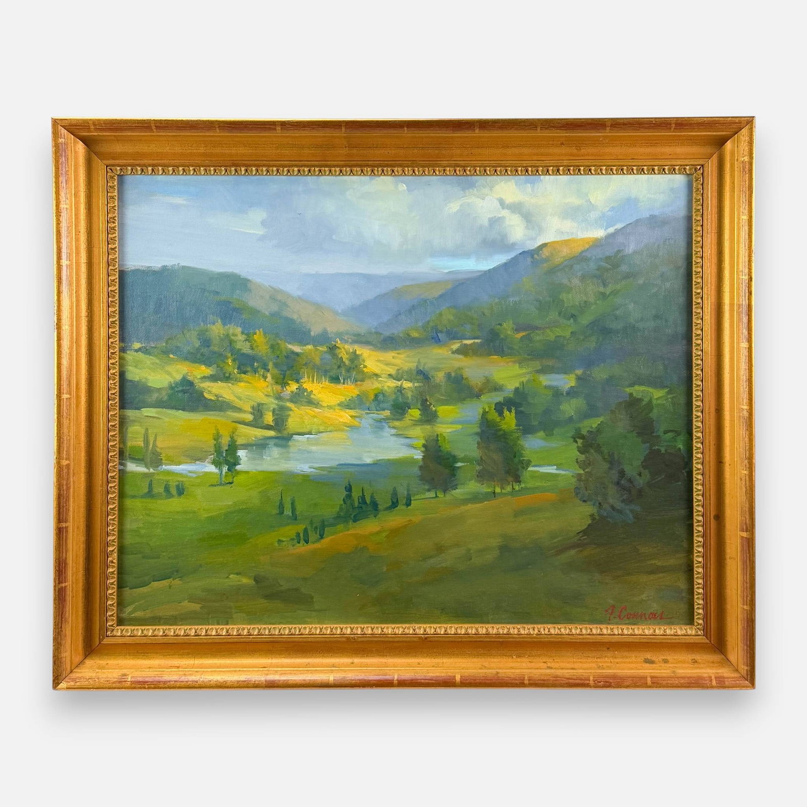 Frank Cannas "Road to America" Oil on Canvas Painting: Frank Cannas (American, b. 1936), Road to American, oil on canvas. Signed lower right. See stickers to verso. Approx. stretcher size 22" x 28". For shipping, we highly recommend Donald Camden at UPS S