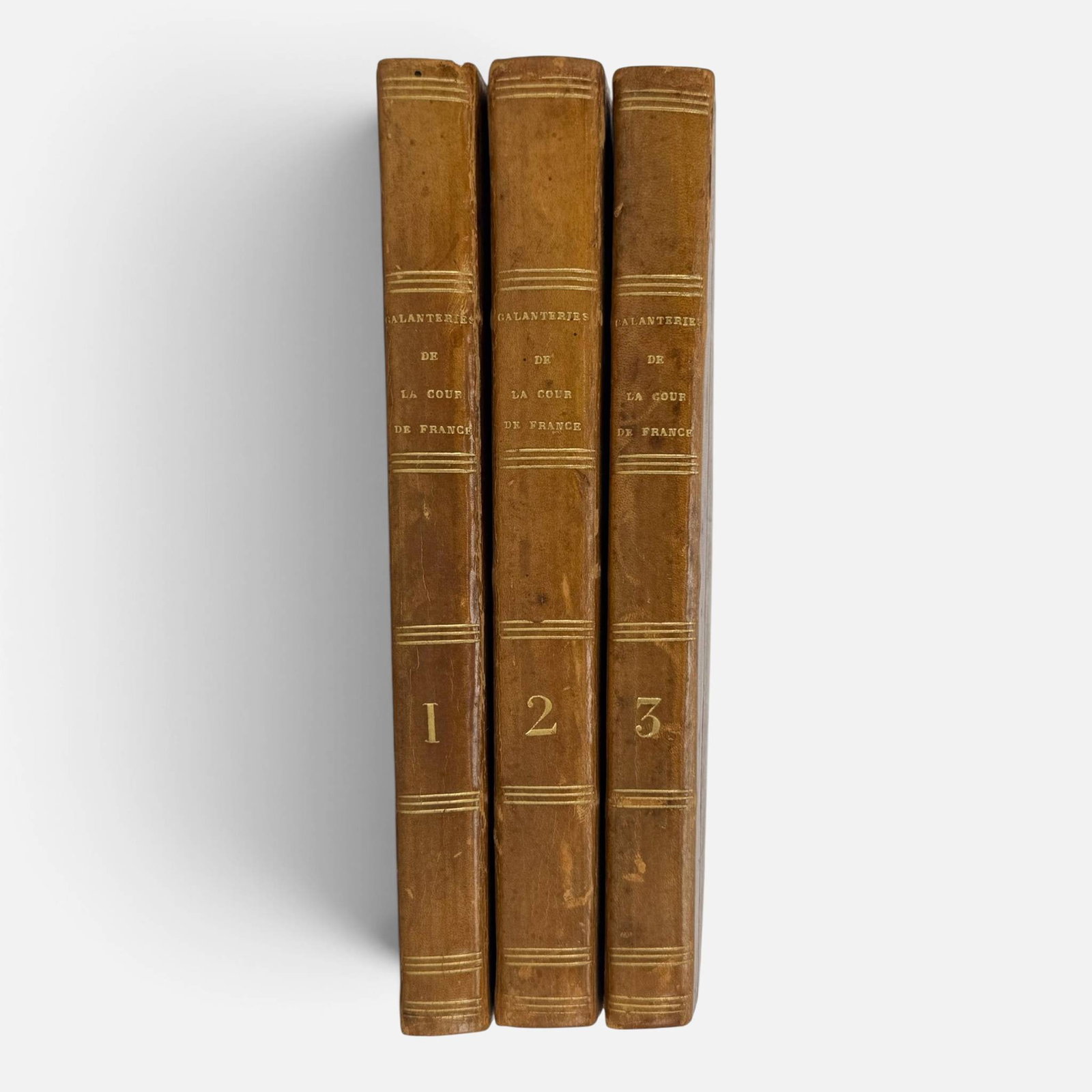 18thC Book Set: Galanteries de la Cour De France Vol 1-3 Leather Bound Antique (1 of 9)