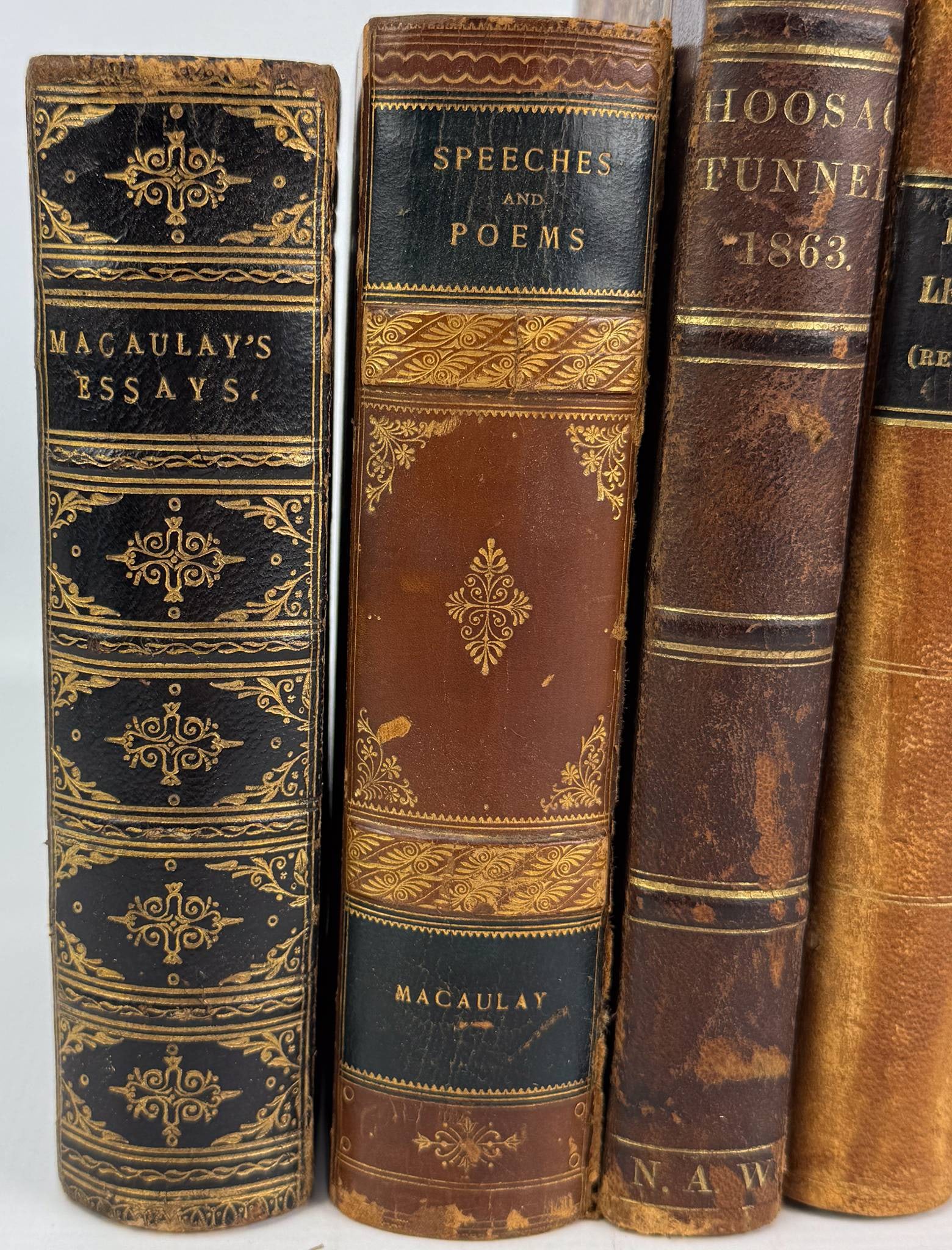 Five Antique Leather Bound Books - 3