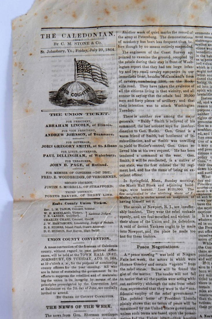 Abraham Lincoln election ticket, 1864 newspaper (1 of 3)
