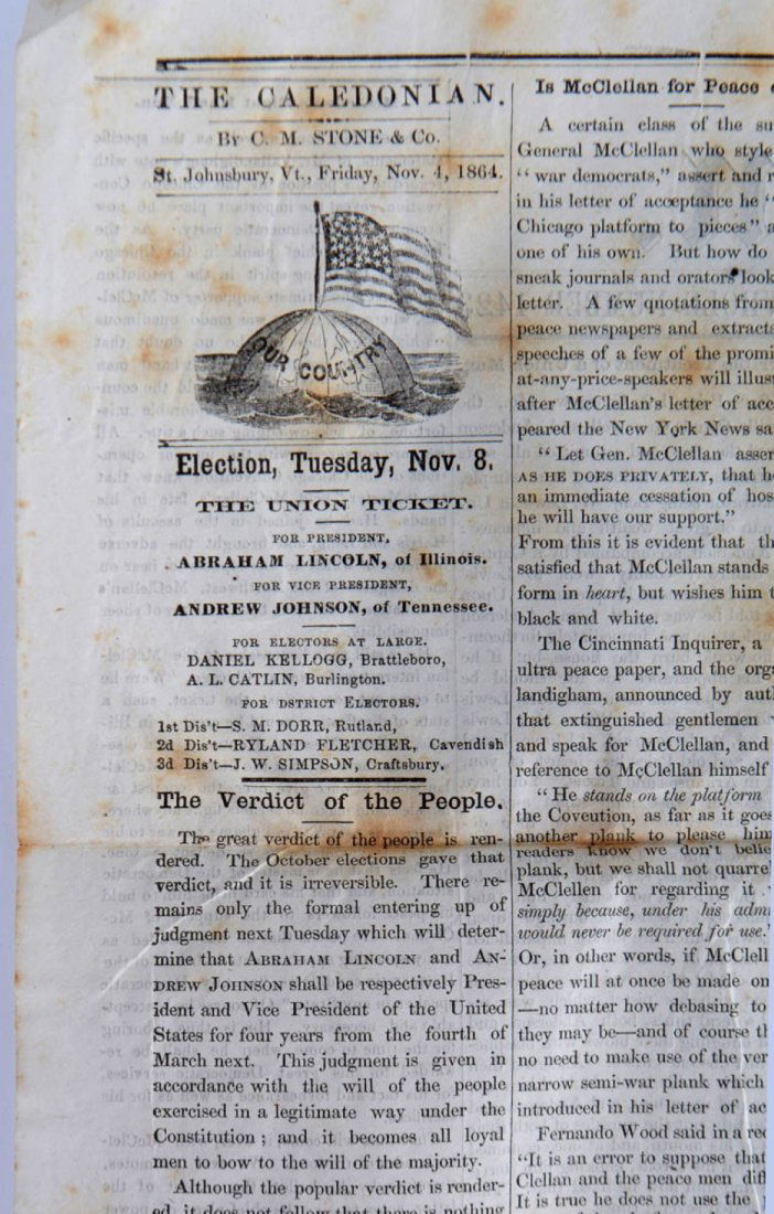 Abraham Lincoln election ticket, 1864 newspaper (1 of 3)