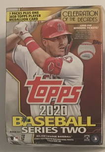 2020 Topps sealed baseball Series Two with 7 packs/99: 2020 Topps sealed baseball Series Two with 7 packs/99 cards. Each box contains one exclusive relic/five insert/autographed cards. There are also Gold, Rainbow, and Platinum Parallel cards. Featured