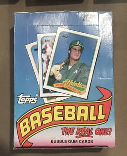 1989 Topps Baseball unopened wax box with 36 packs: 1989 Topps Baseball unopened wax box with 36 packs. Sold out everywhere. Contains 36 sealed and untampered packs with a personal piece of gum. HOF rookie cards for Randy Johnson and Craig Biggio,