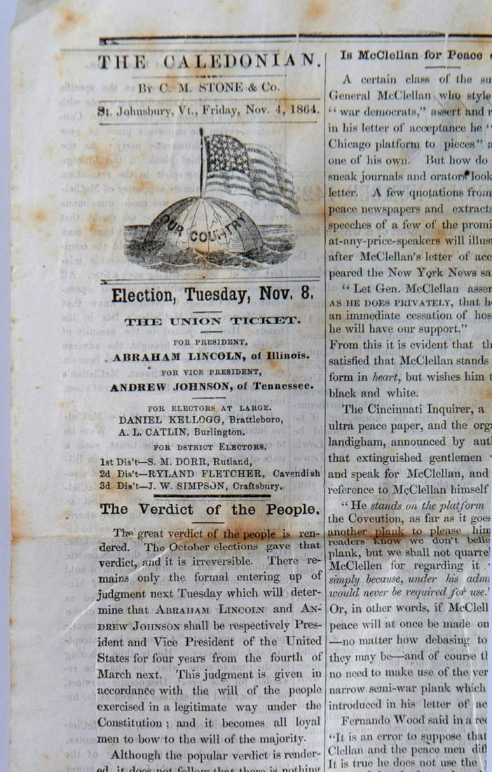 Abraham Lincoln election ticket, 1864 newspaper (1 of 2)