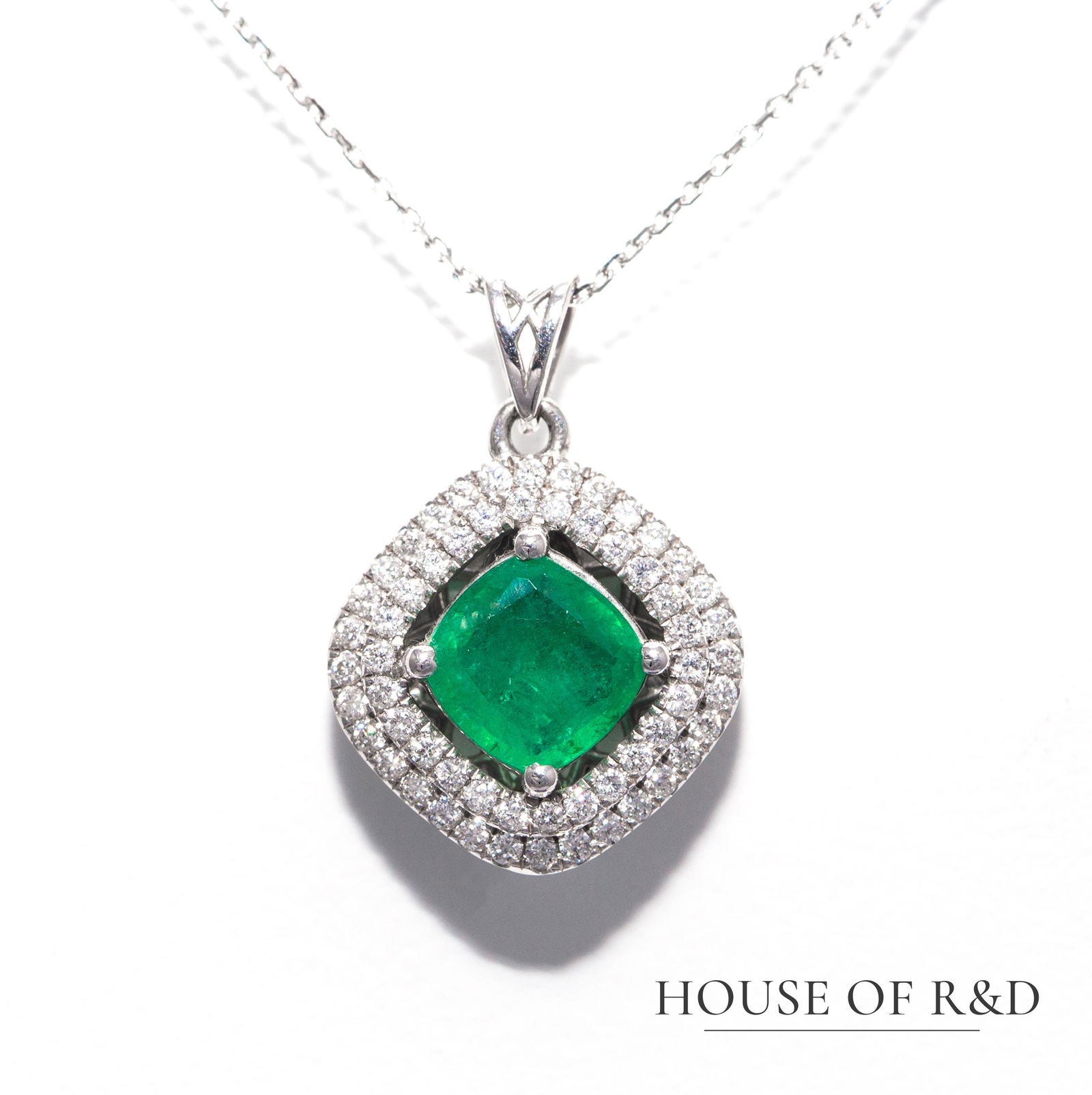 14k White Gold - 1.69tcw -  Emerald & Diamonds Pendant (1 of 8)