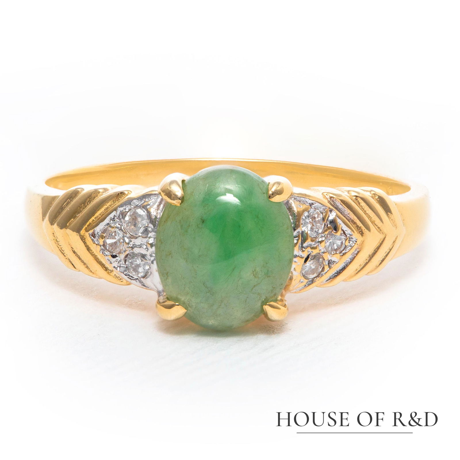 18k Yellow Gold - 1.24tcw -  Jadeite & Diamonds Ring (1 of 6)