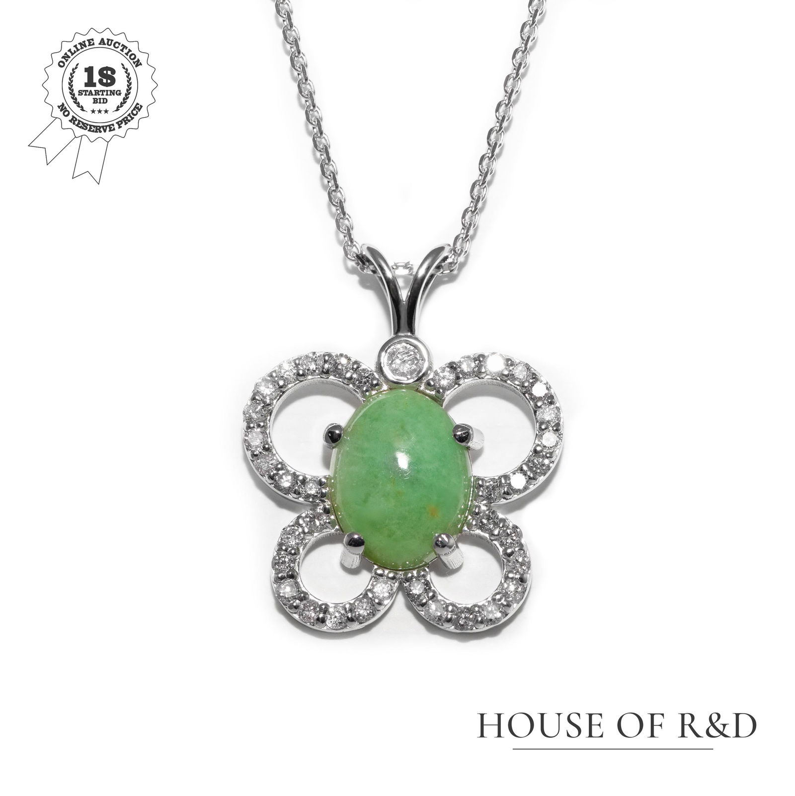 14k White Gold - 2.42tcw - Jadeite & Diamond Pendant (1 of 4)