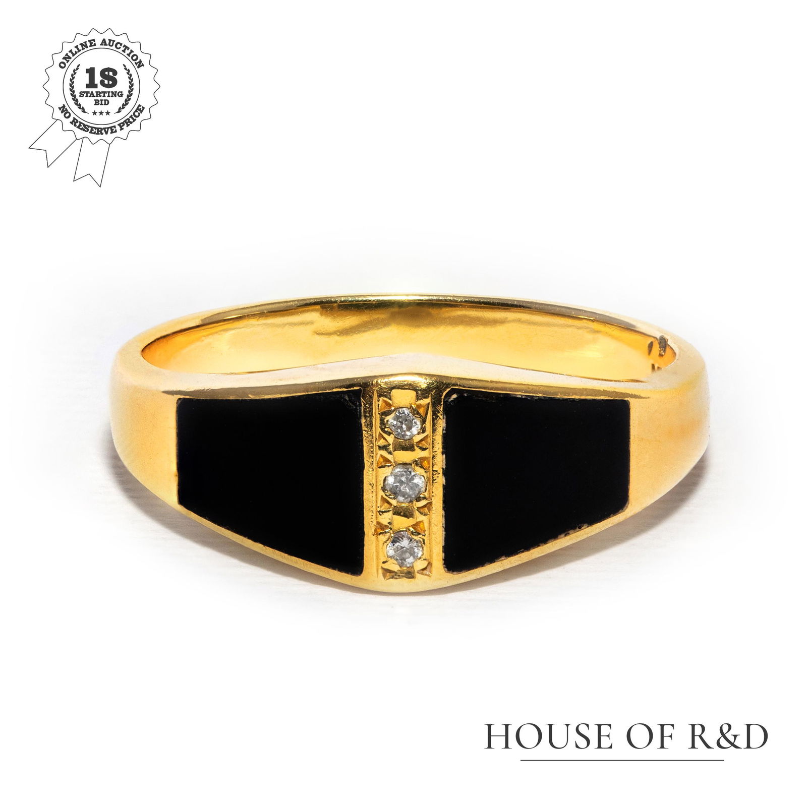 18k Yellow  Gold - 0.53tcw - Onyx  & Diamonds Ring (1 of 6)