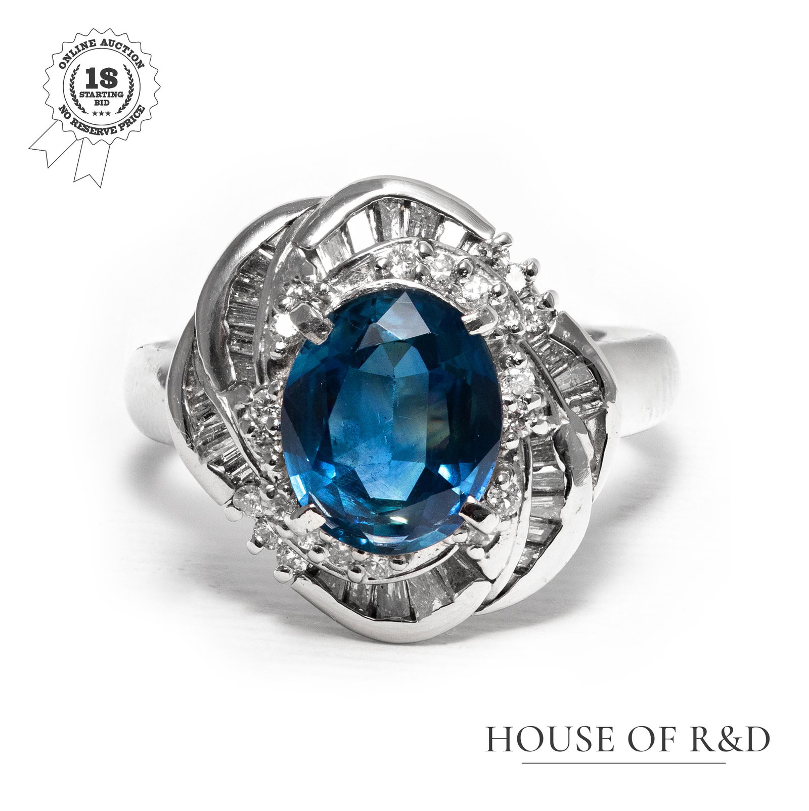 Platinum 900 - 2.48tcw - Sapphire & Diamond Ring (1 of 6)