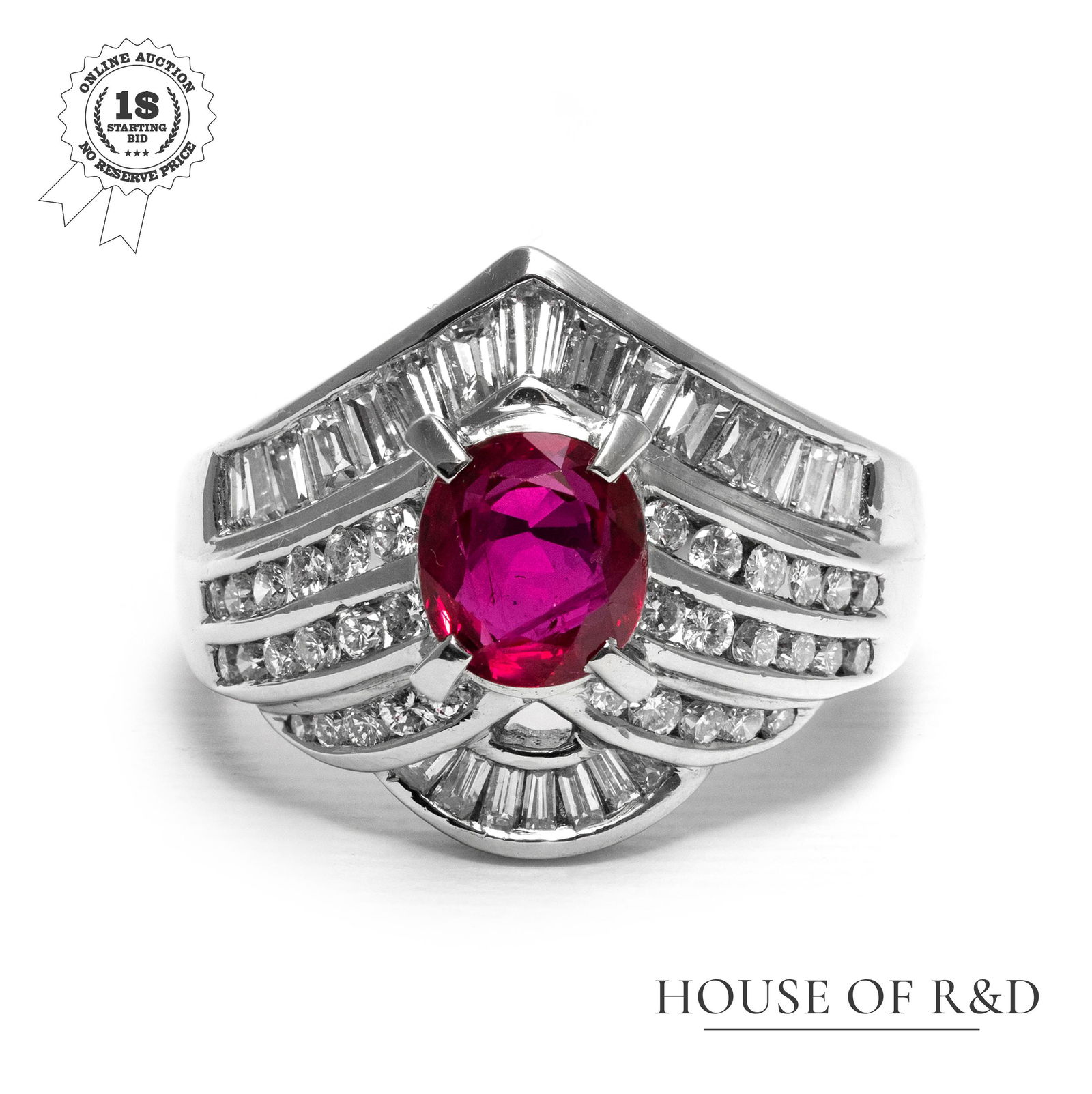 Platinum 900 - 2.31tcw - Ruby & Diamond Ring (1 of 6)