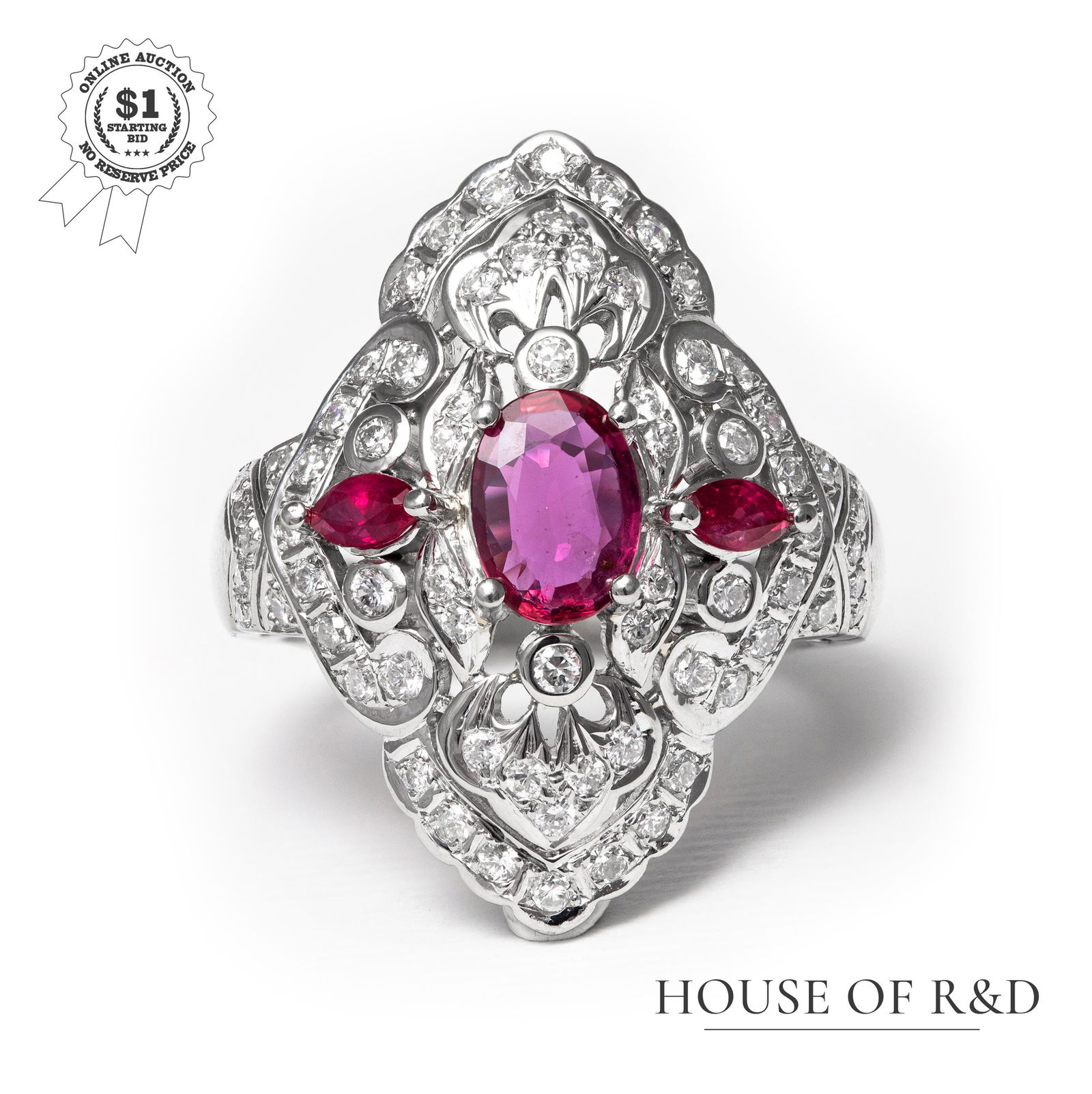 Platinum 900 - 1.98tcw - Ruby & Diamonds Ring (1 of 6)