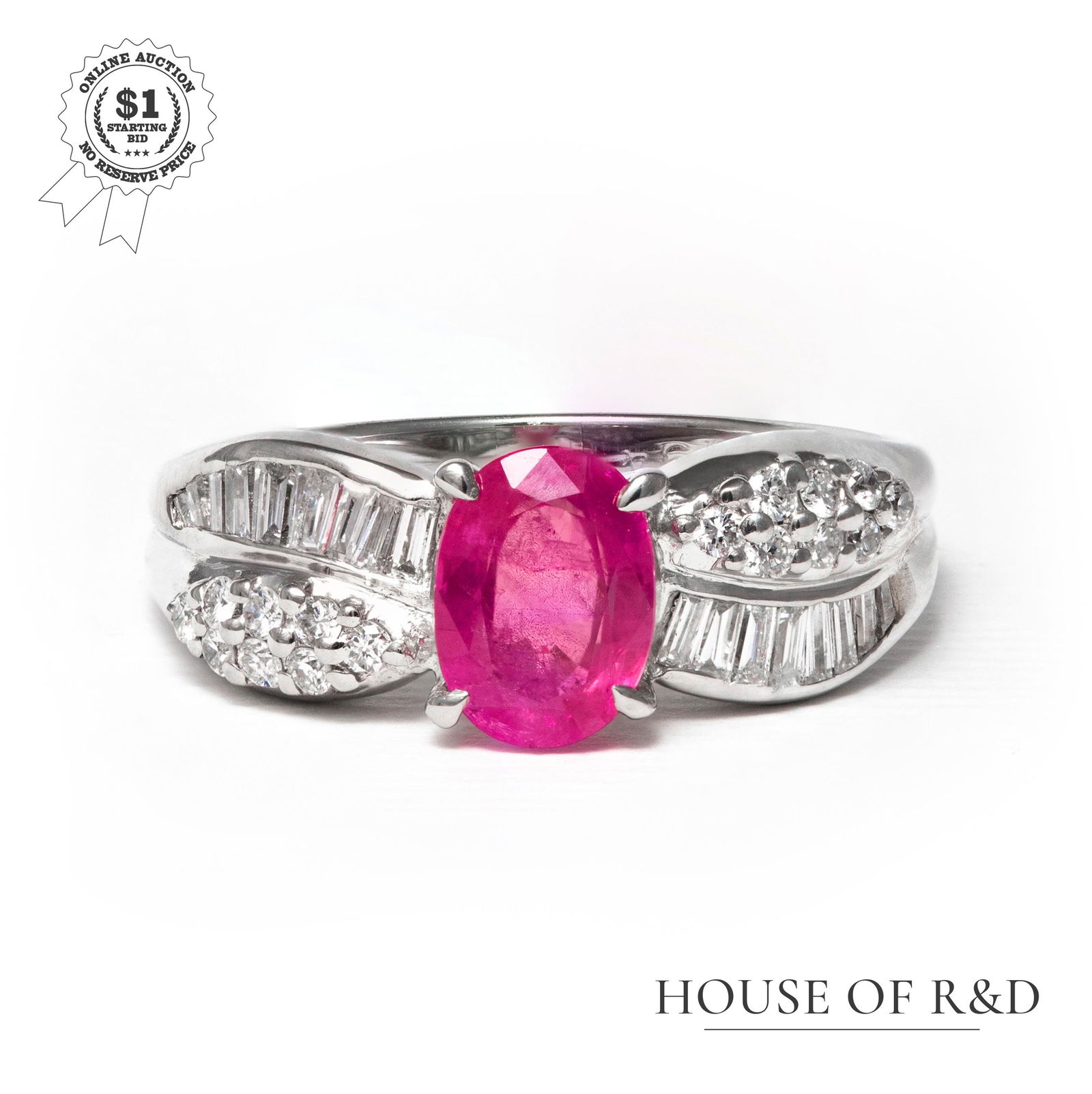 Platinum 900 - 1.45tcw - Ruby & Diamond Ring (1 of 6)