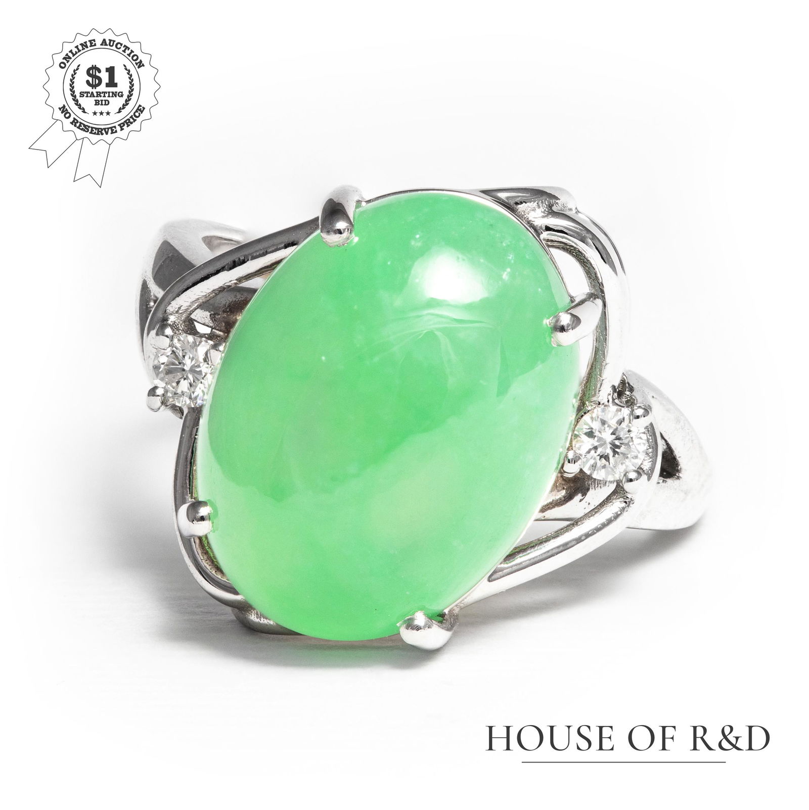 14k White Gold - 8.59tcw -  Jadeite & Diamond Ring (1 of 6)