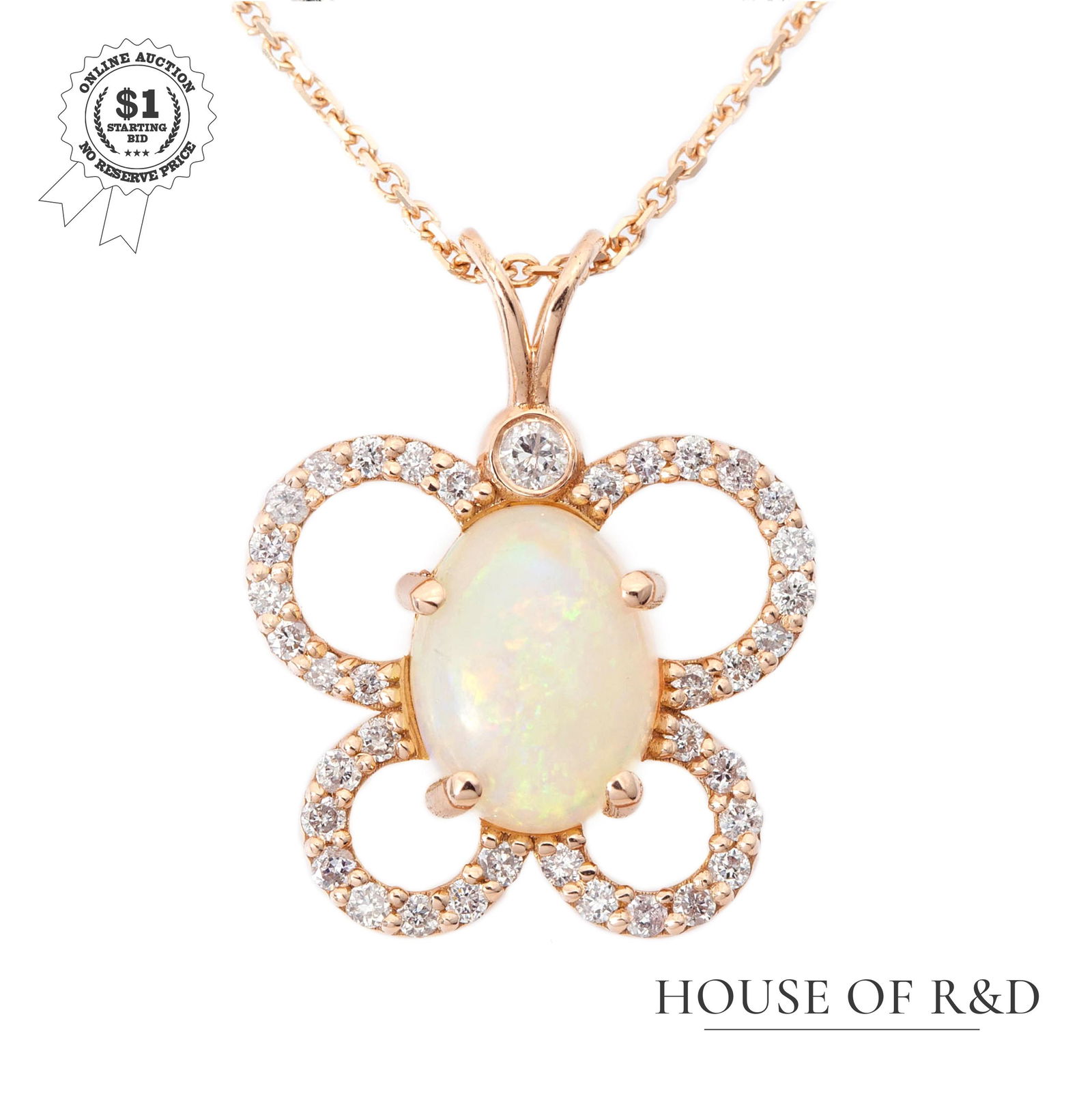 14k Rose Gold - 1.00tcw - White Opal & Diamond Pendant (1 of 6)