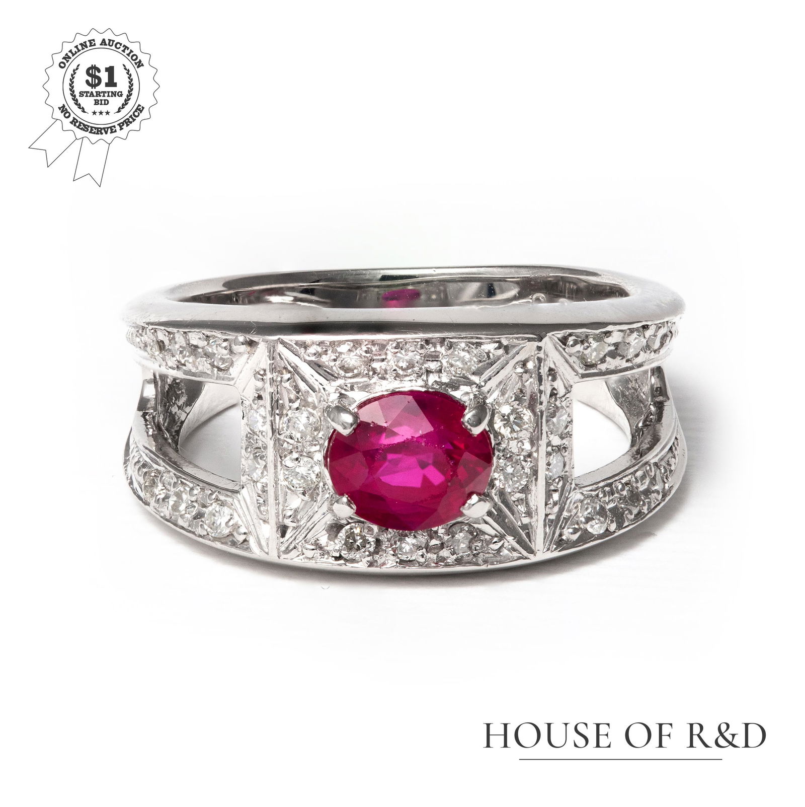 Platinum 900 - 1.16tcw - Ruby & Diamond Ring (1 of 6)