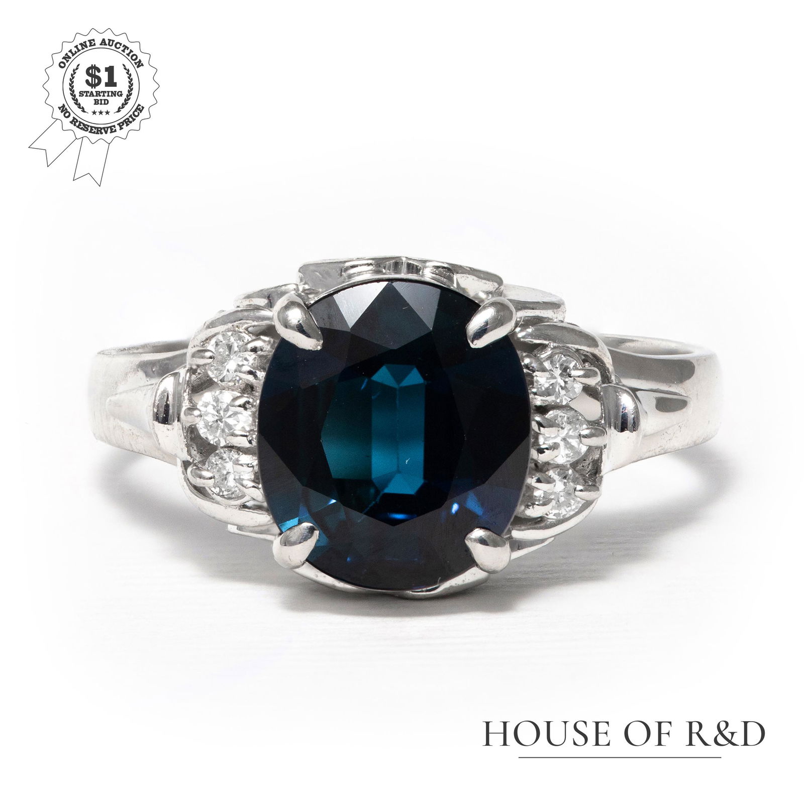 Platinum 900 - 2.35tcw -  Sapphire & Diamond Ring (1 of 6)