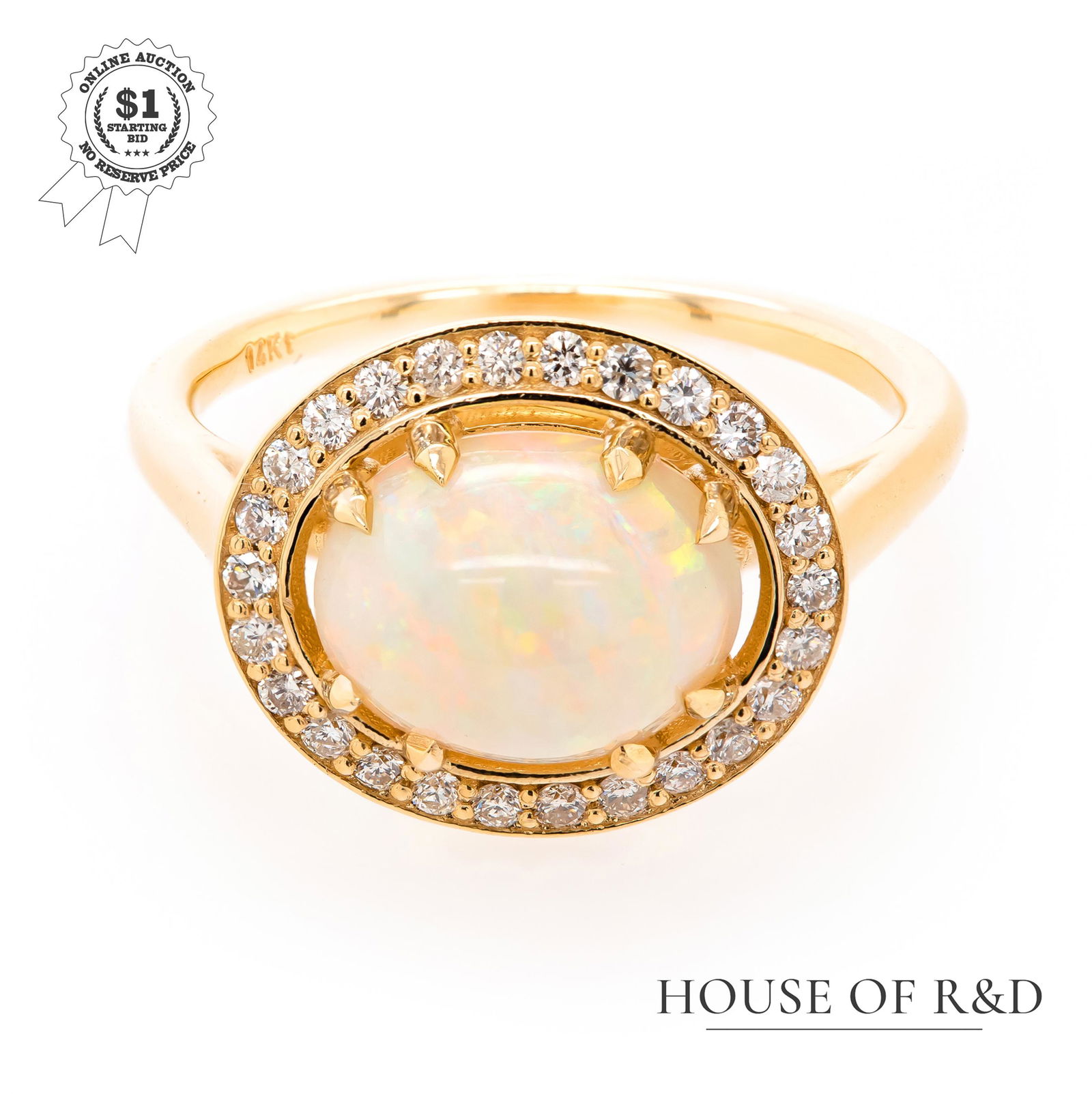 14k Yellow Gold - 2.91tcw -  White Opal & Diamond Ring (1 of 6)
