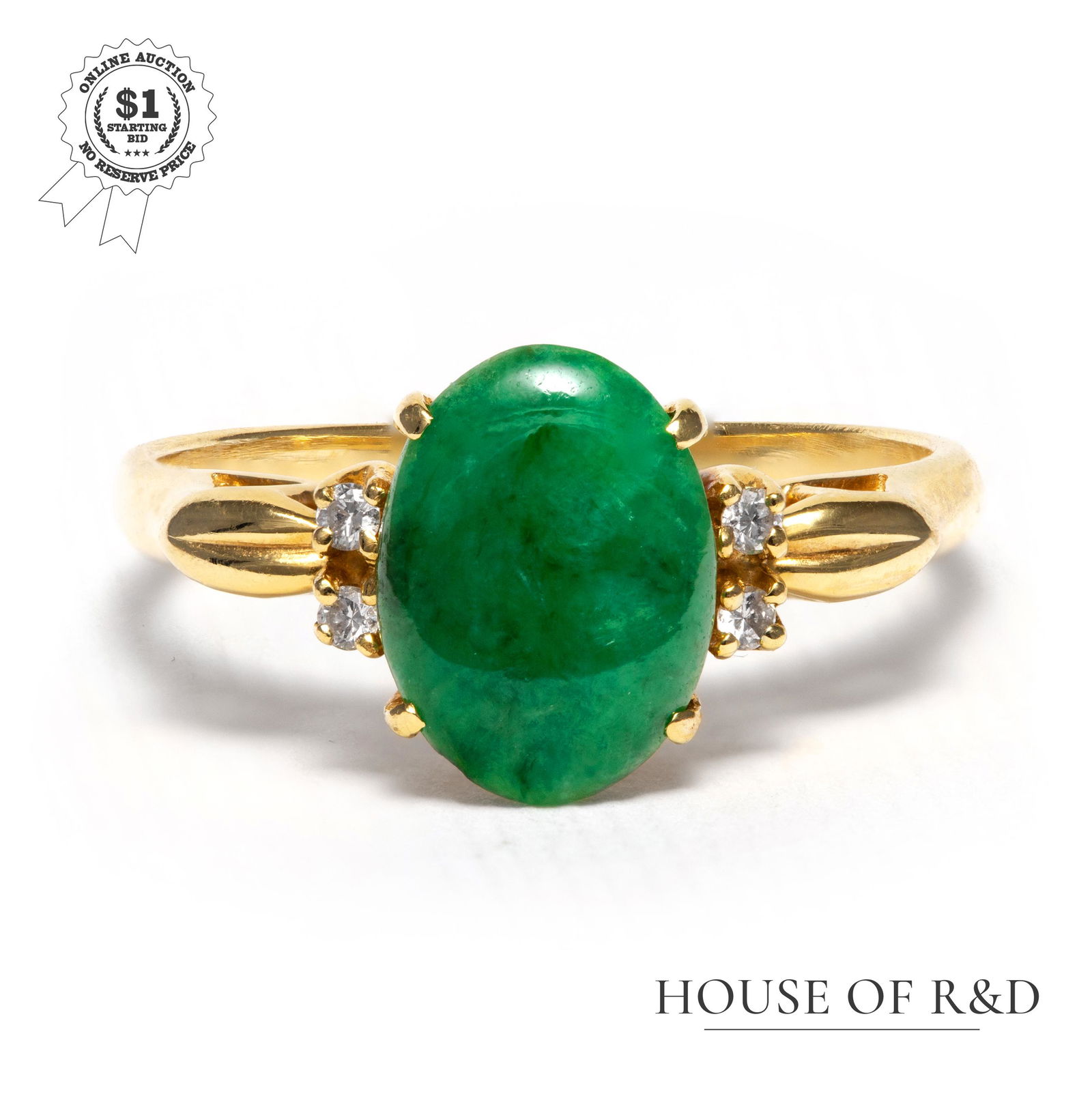 14k Yellow  Gold - 1.11tcw -  Jadeite & Diamond Ring (1 of 6)