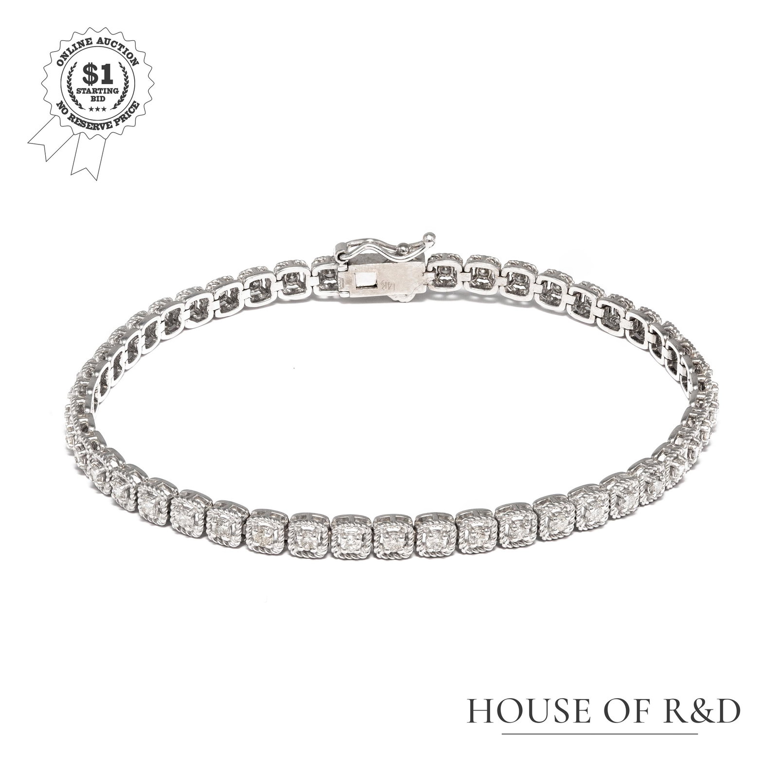 14k White Gold - 0.99tcw - Diamond Tennis Bracelet: No Reserve Price! Grading Results: ___________ Stone Type: Natural Diamond Shape: Round Brilliant Carat: 47 Pieces / 0.99 ct Color: D-H Clarity: VS-SI Cut: Excellent-Very Good Jewel