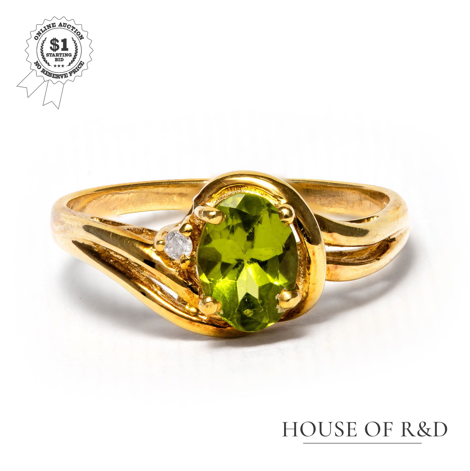 18k Yellow Gold - 0.99tcw - Peridot & Diamond Ring (1 of 6)