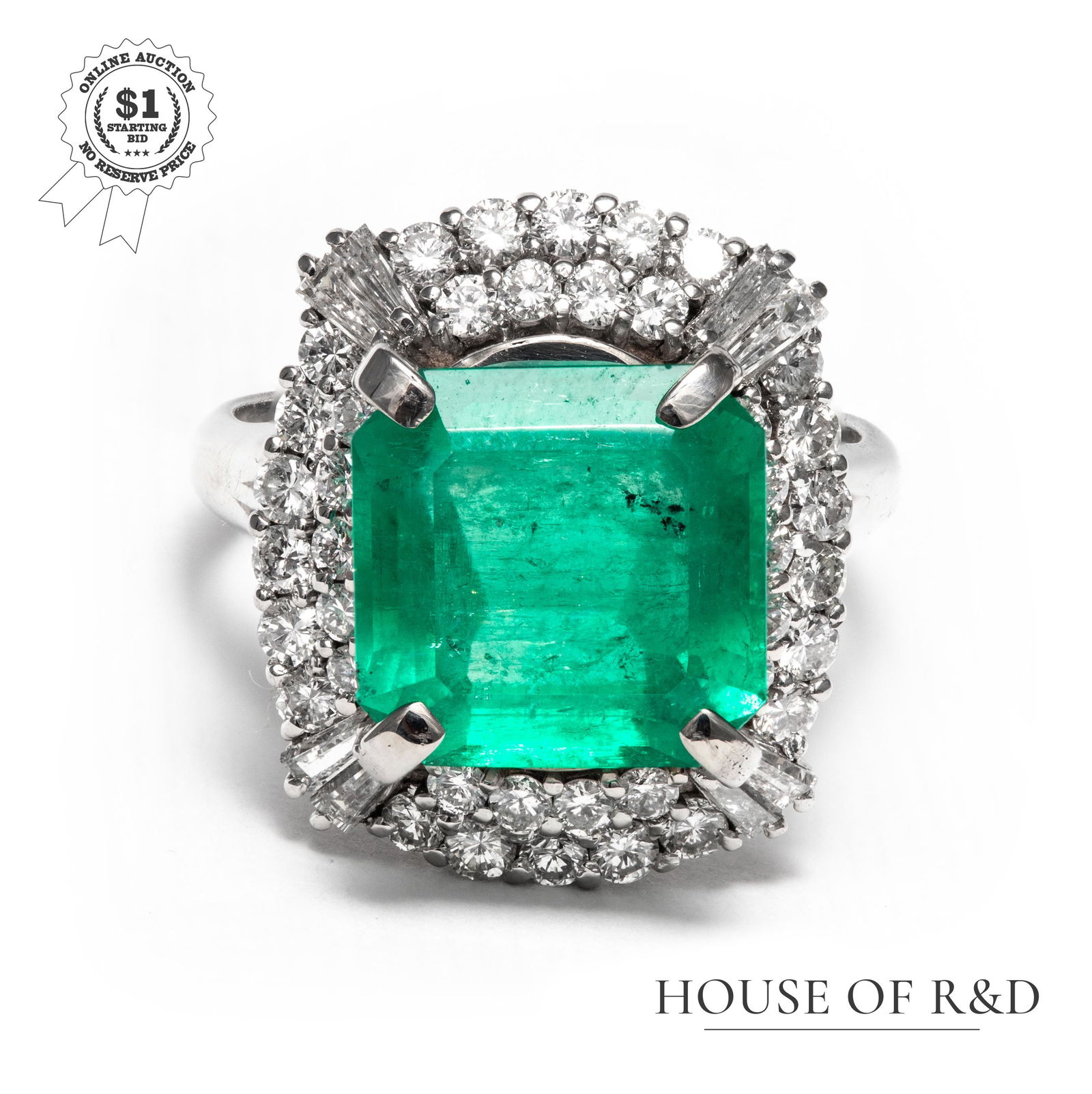 Platinum 900 - 5.07tcw - Emerald & Diamond Ring (1 of 6)