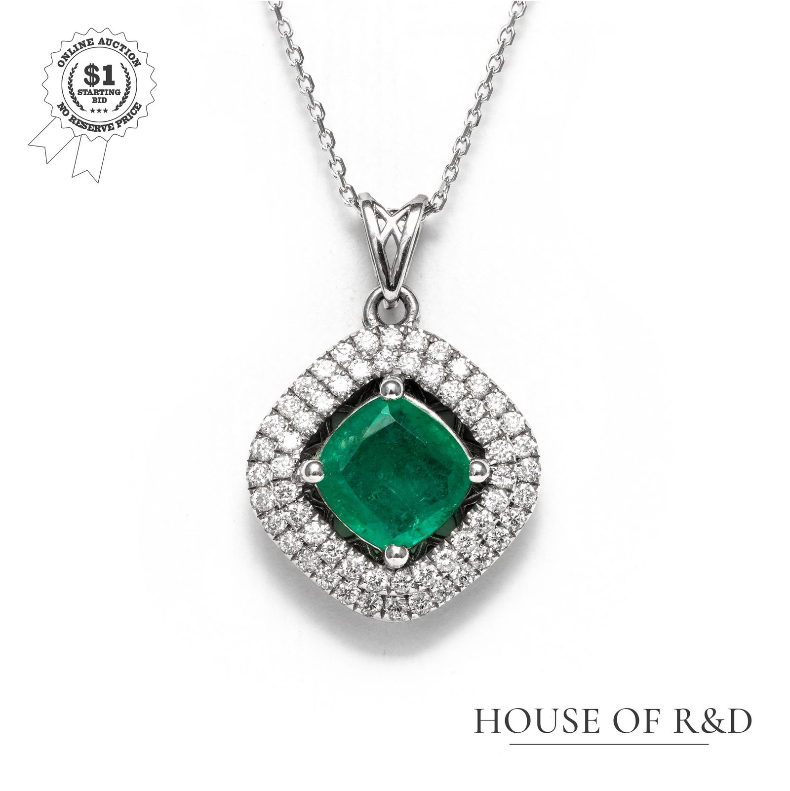 14k White Gold - 1.69tcw - Emerald & Diamond Pendant (1 of 6)