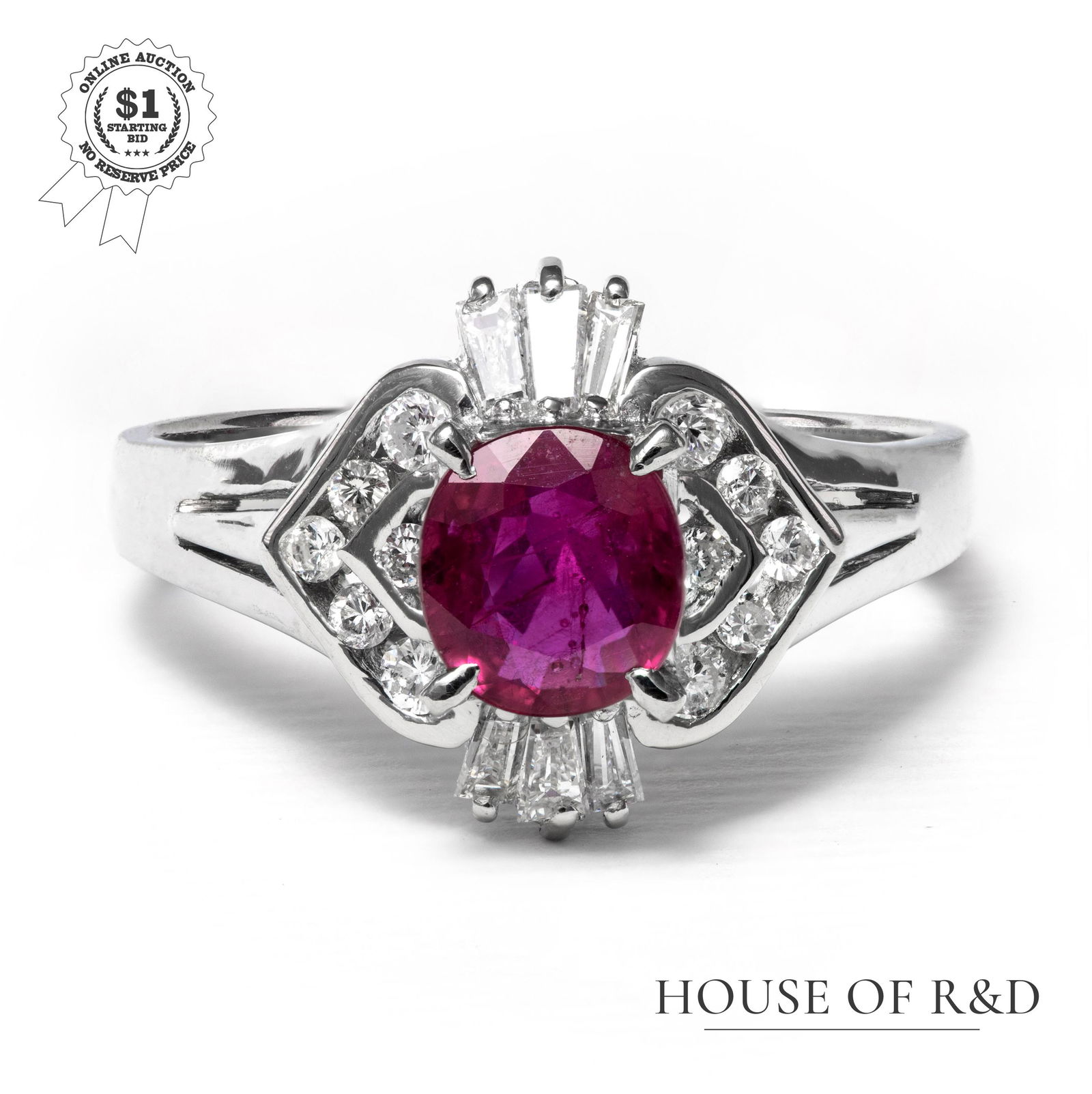 Platinum 900 - 1.12tcw - Ruby& Diamond Ring (1 of 6)