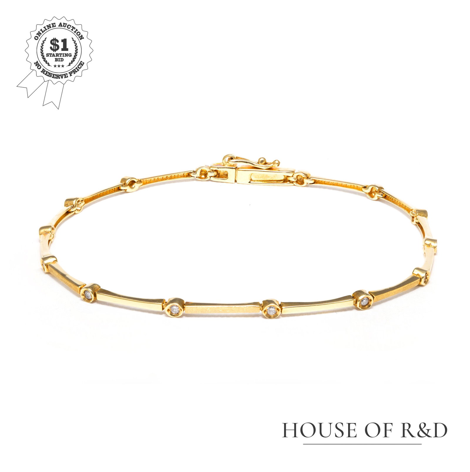 18k Yellow Gold - 0.10tcw - Diamond Tennis Bracelet: No Reserve Price! Grading Results: ___________ Stone Type: Natural Diamond Shape: Round Brilliant Carat: 10 Pcs / 0.10 ct Color: D-F Clarity: VS1-VS2 Jewelry Material: 18k Yellow