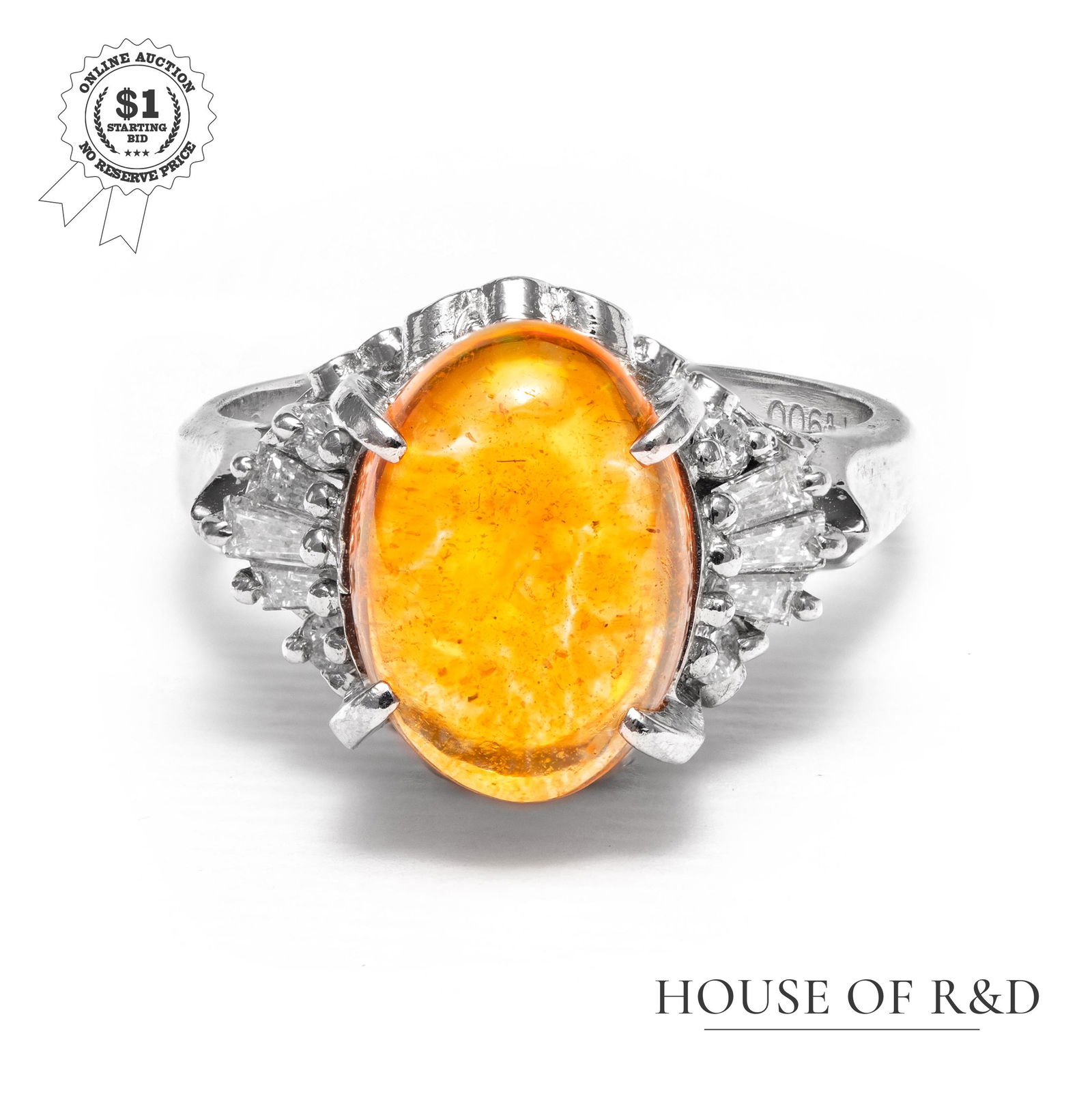 Platinum 900 - 3.50tcw - Fire Opal & Diamond Ring (1 of 6)