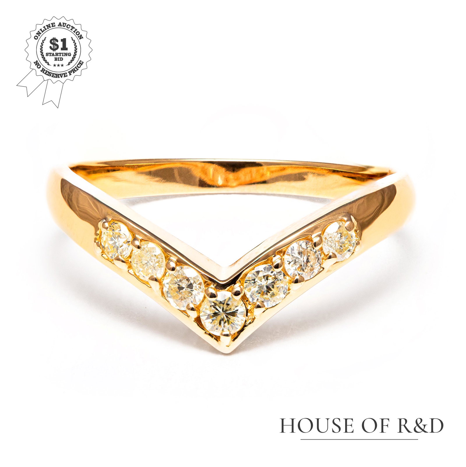 18k Yellow Gold - 0.30tcw - Diamond Ring: No Reserve Price! Grading Results: ___________ Stone Type: Natural Diamond Shape: Round Brilliant Carat: 7 Pcs / 0.30 ct Color: Light Yellow Clarity: SI2-SI3 Jewelry Material: 18k