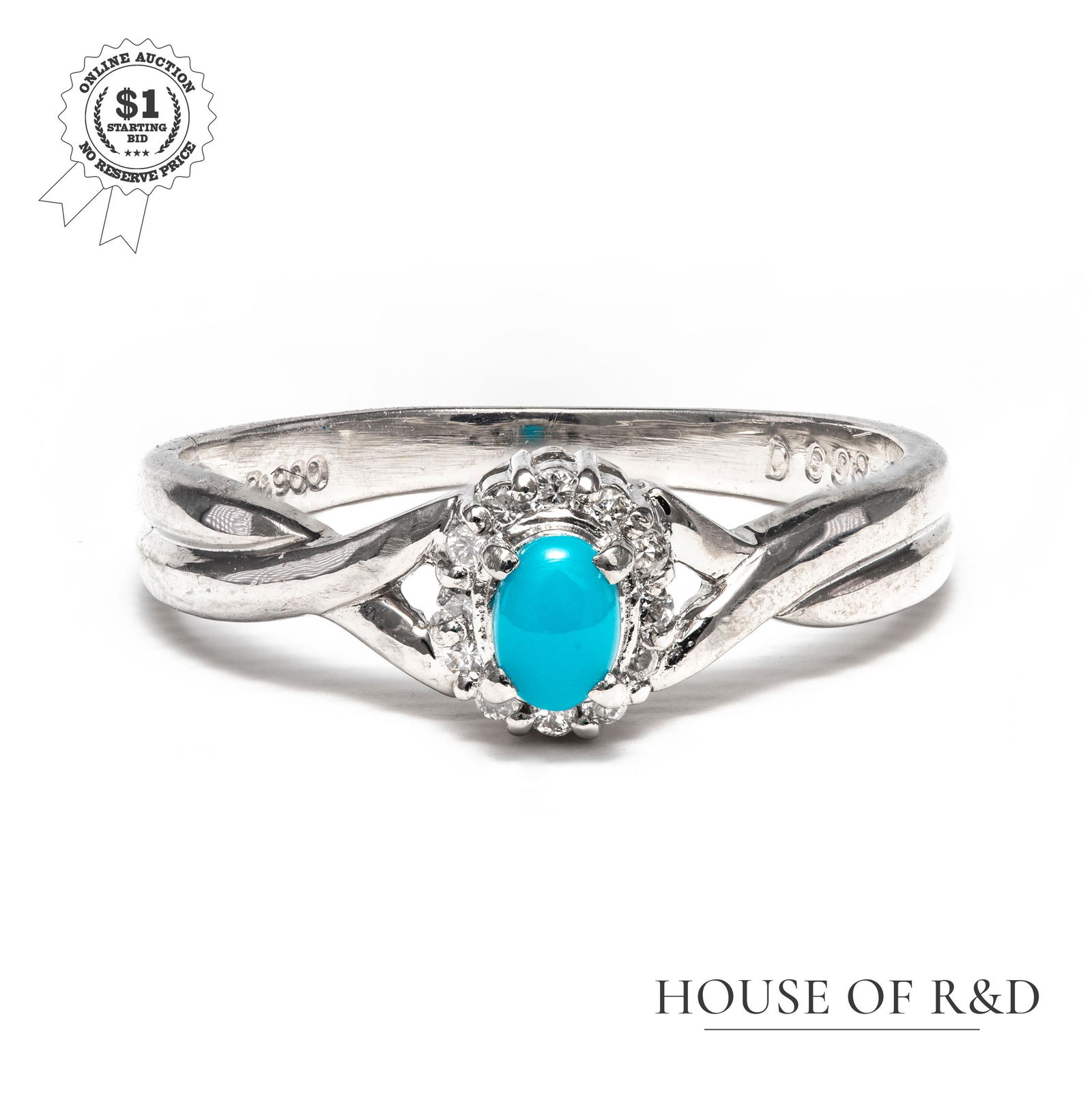 Platinum 900 - 0.18tcw - Turquoise & Diamond Ring (1 of 6)