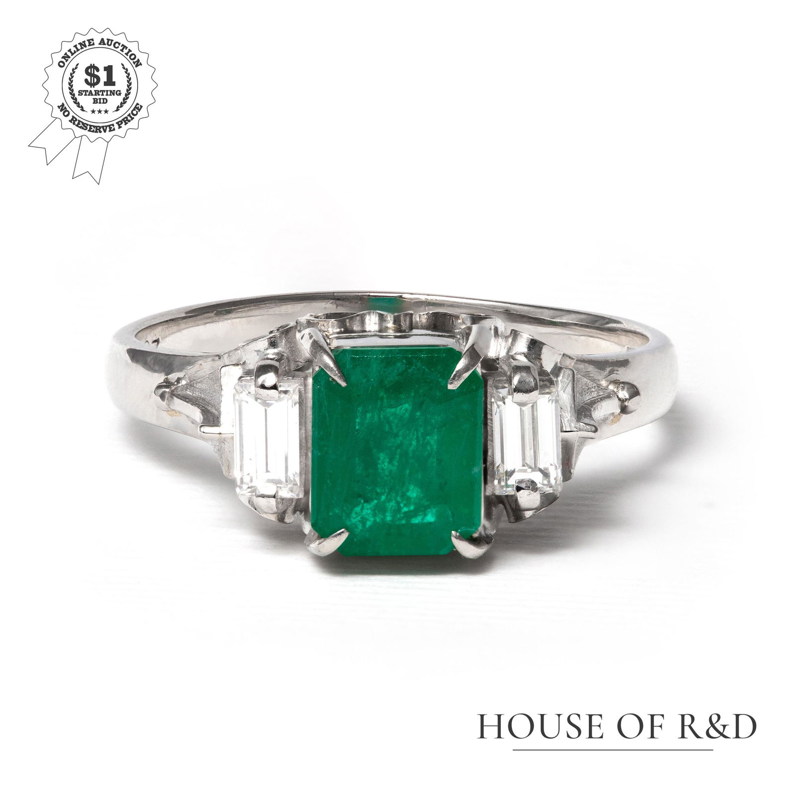 Platinum 900 - 1.30tcw - Emerald & Diamond Ring (1 of 6)