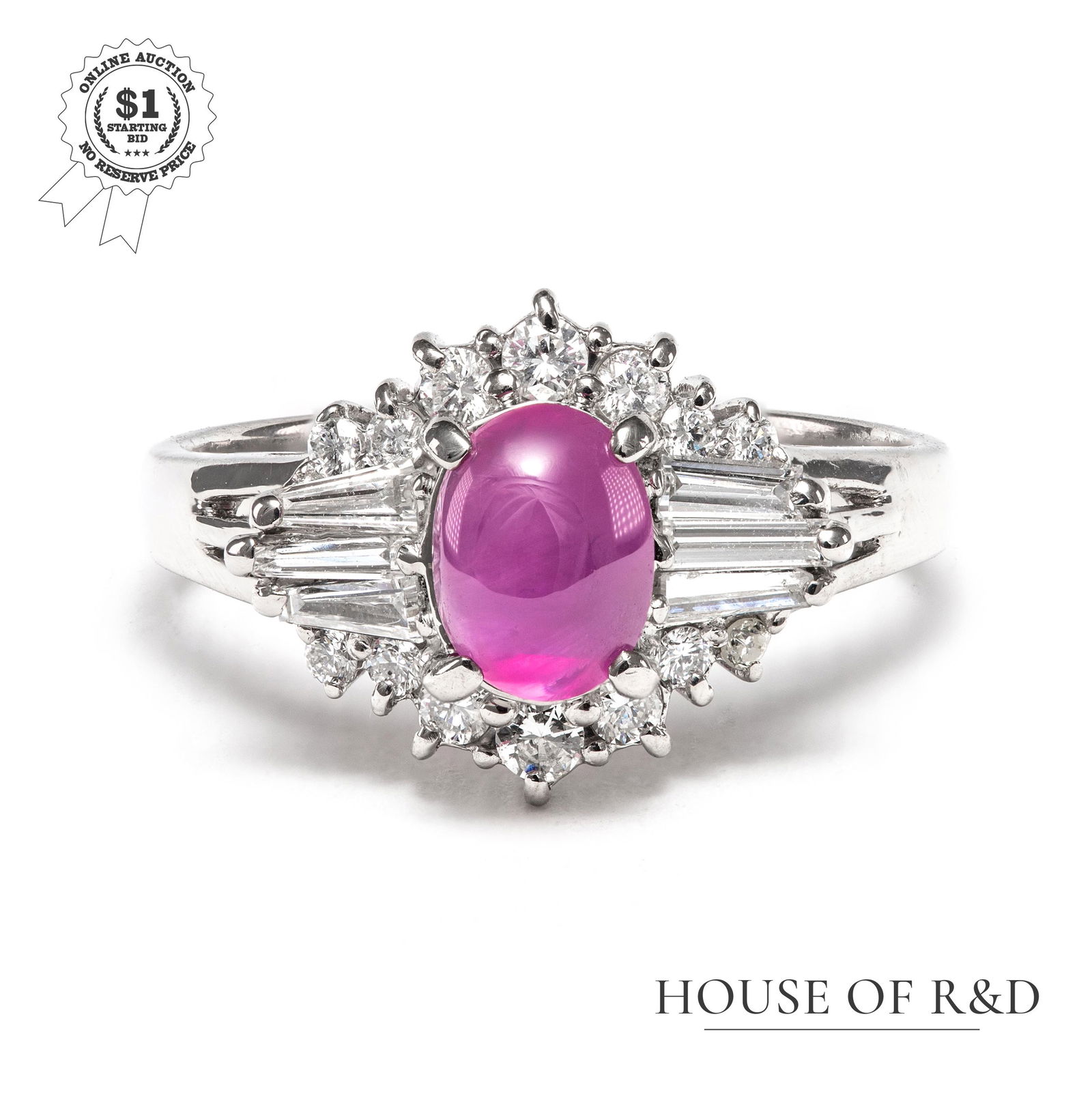 Platinum 900 - 1.66tcw - Star Ruby & Diamond Ring (1 of 6)