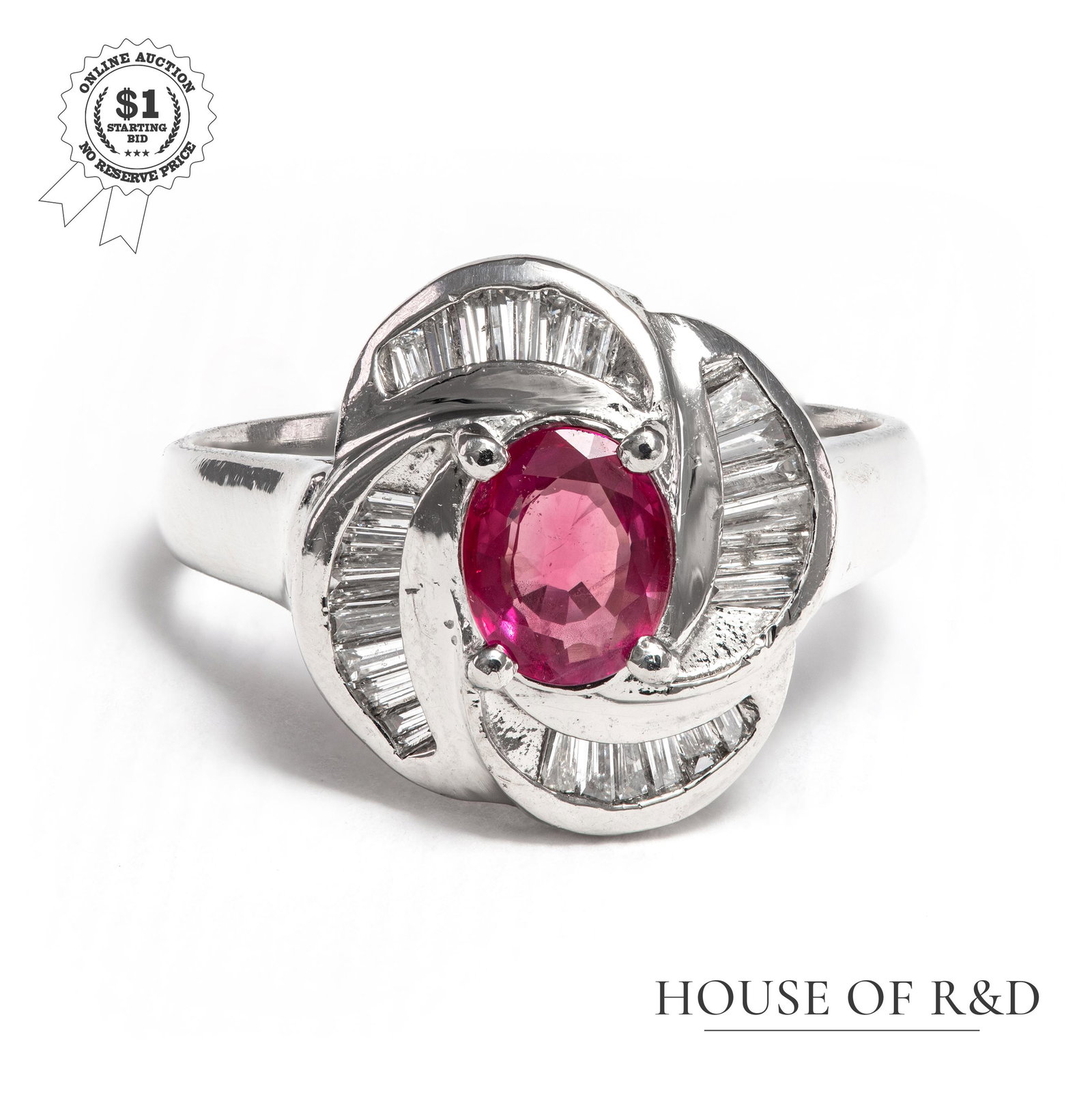 Platinum 900 - 1.10tcw - Ruby & Diamond Ring (1 of 6)