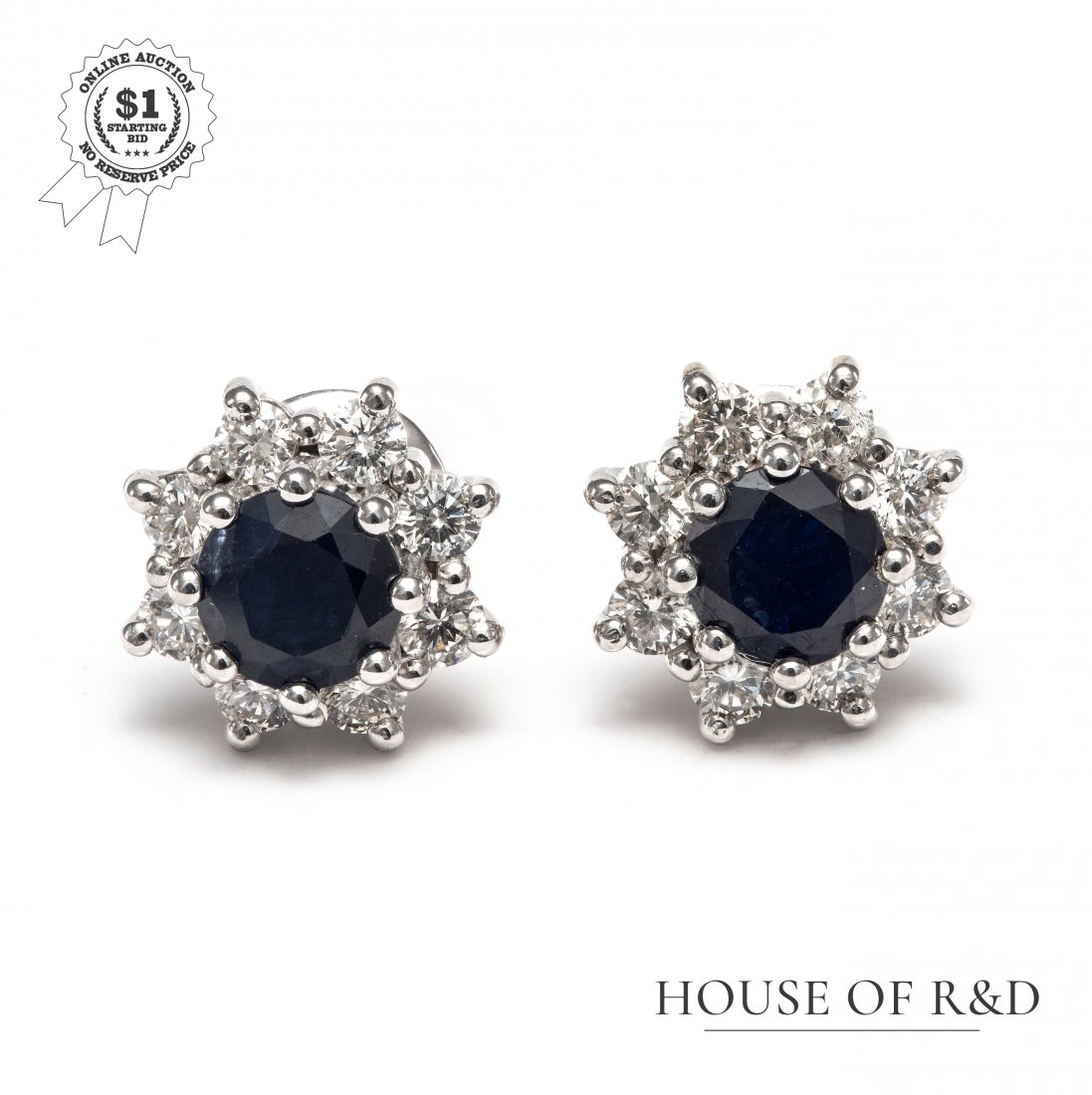 14k White Gold - 2.11tcw - Sapphire & Diamond Earrings (1 of 6)