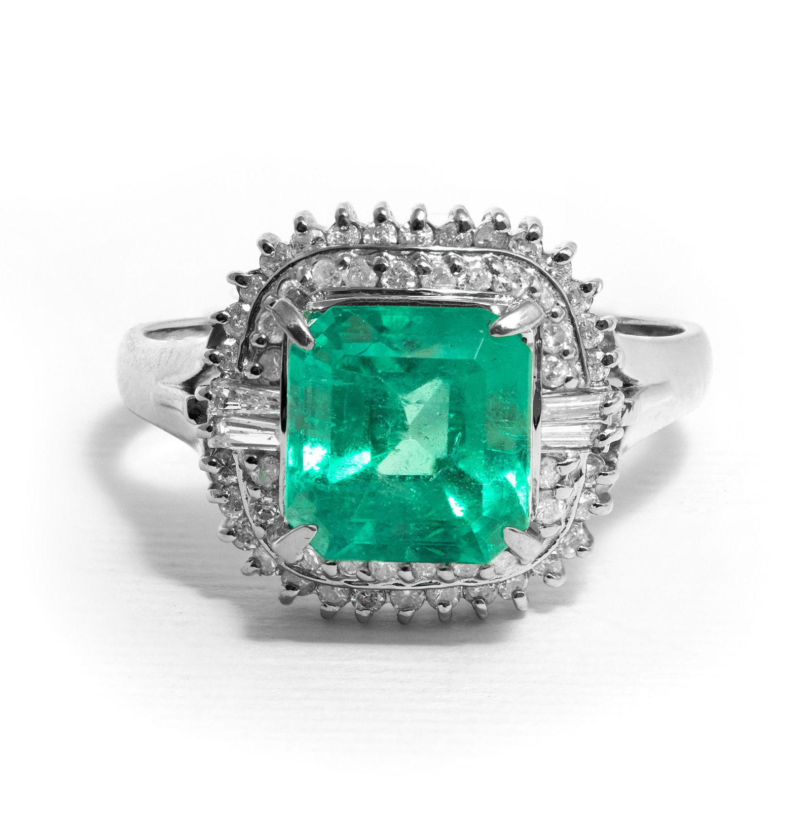 Platinum 900 - 2.55tcw - Emerald & Diamond Ring (1 of 5)