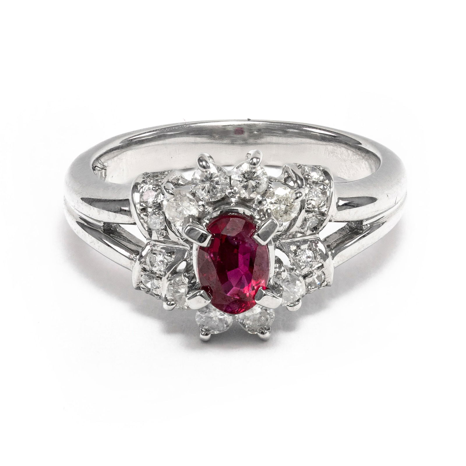 Platinum 900 - 0.80tcw - Ruby & Diamond Ring (1 of 6)