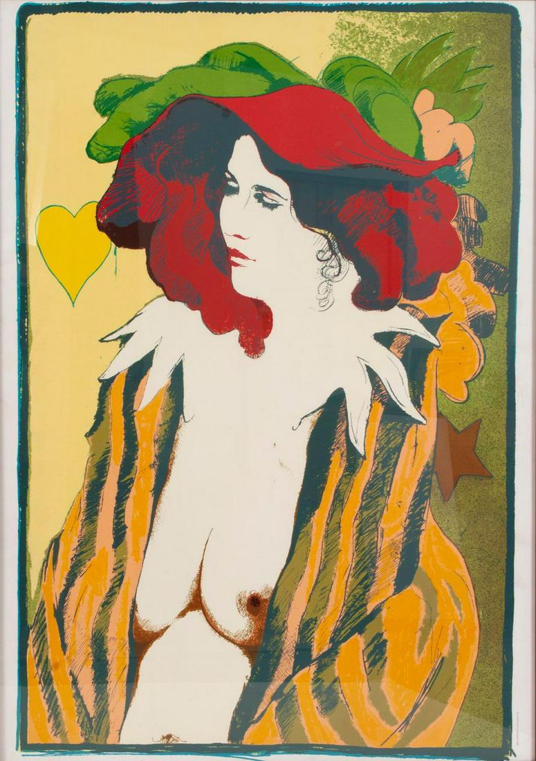 FRANK GALLO (AMERICAN, 1933-2019): FRANK GALLO (AMERICAN, 1933-2019) CAROL Lithograph by "Circle Fine Art Corporation 1985". Colorful Nouveau image of a partially clad beauty. Provenance: From the Estate of Louis and Betty Teicher. Fra