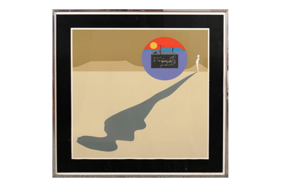 ERNEST TROVA (AMERICAN, 1927-2009): ERNEST TROVA (AMERICAN, 1927-2009) Falling Man/Perspective Shadow Man Serigraph, Artist Proof, signed and dated 1972. Frame: 36" square