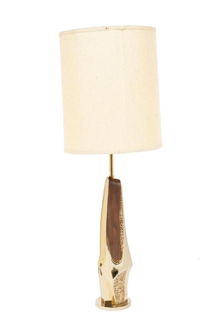SCULPTURAL MCM WOOD AND BRASS TABLE LAMP BY LAUREL (1 of 7)