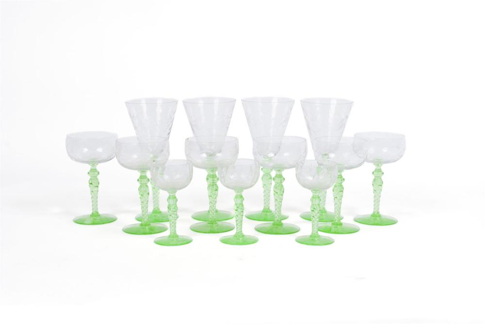 GREEN GLASS STEMWARE SET (1 of 6)