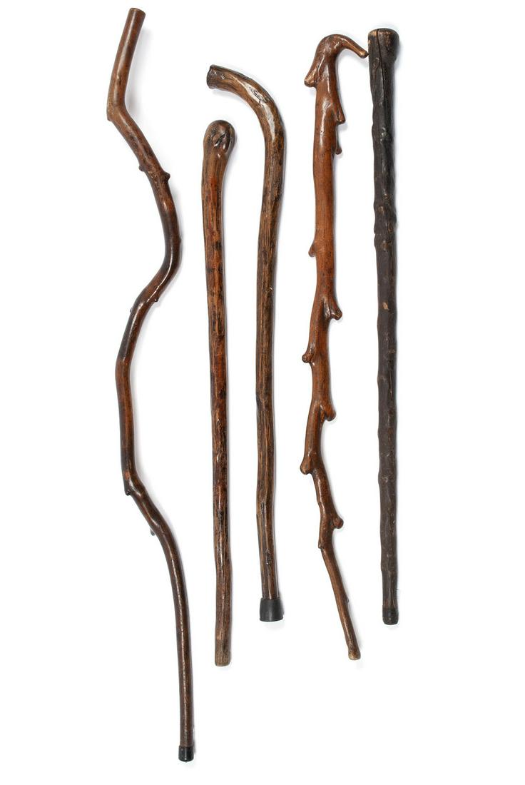 FIVE NATURAL WOOD FOLK ART CANES/WALKING STICKS (1 of 3)