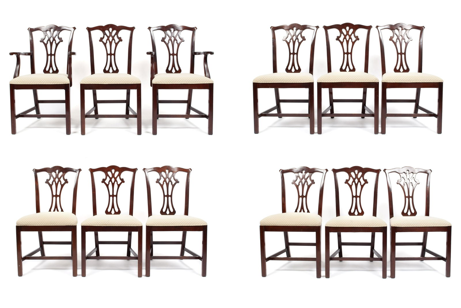 SET OF TWELVE CHIPPENDALE STYLE DINING CHAIRS (1 of 6)